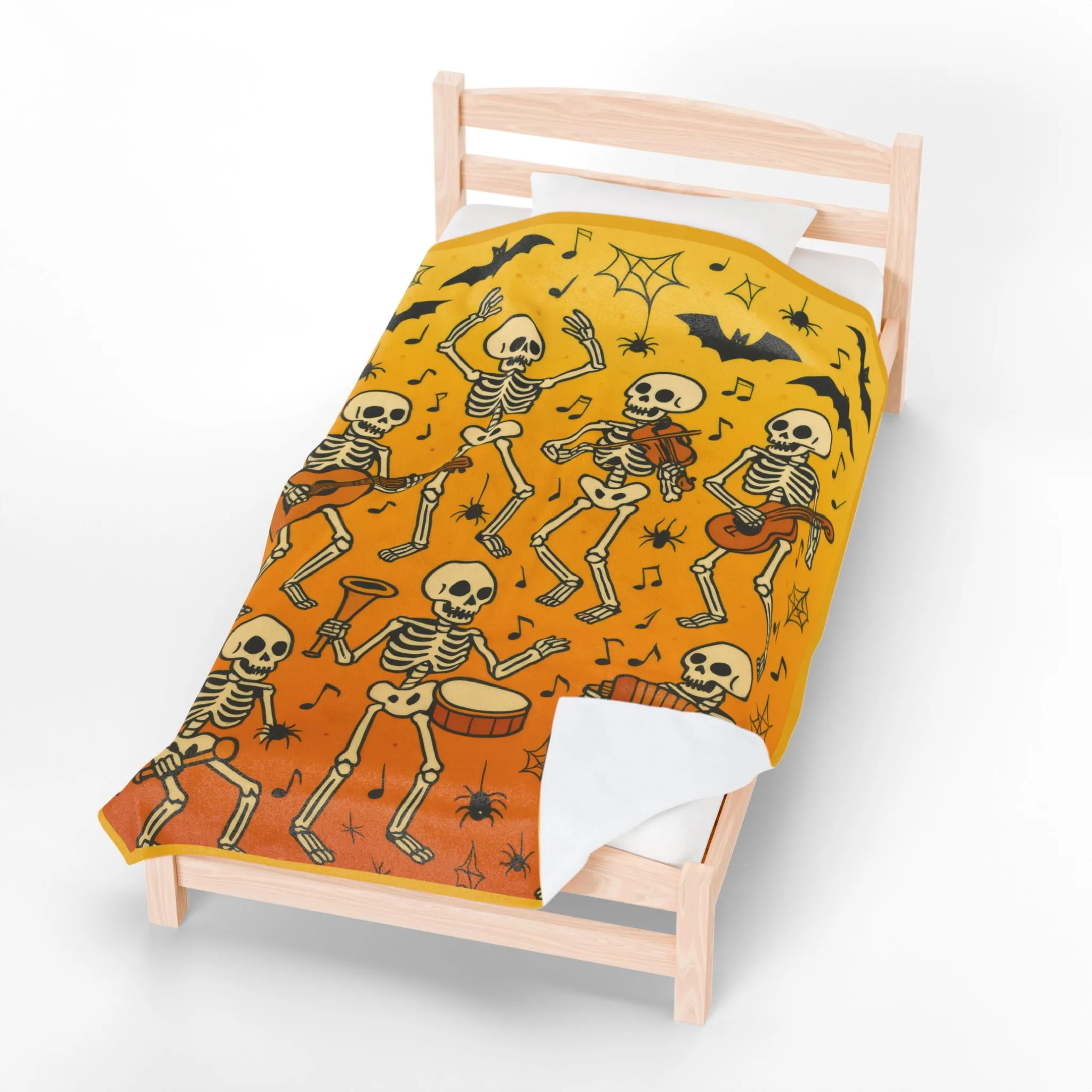 Dancing Skeleton Halloween Velveteen Plush Blanket, Funny Spooky Skeleton Band Throw Blanket, Cozy Fall Gothic Home Decor, Music Lover Gift - Image 4