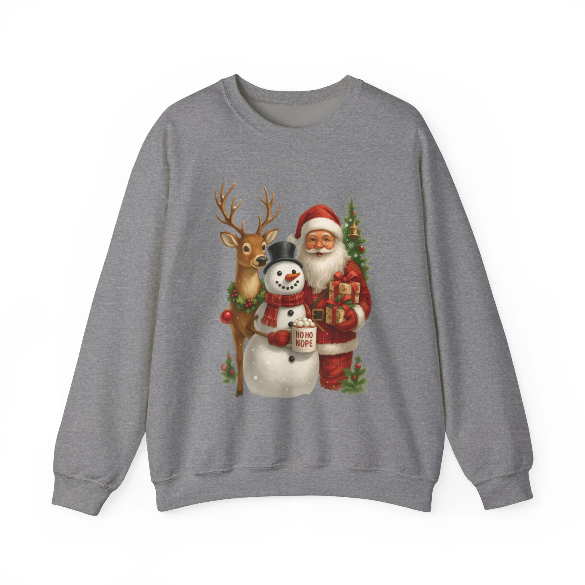 Santa, Snowman - Reindeer Christmas Sweatshirt, Funny Ho Ho Nope Holiday Sweater, Cute Vintage Christmas Jumper for Women - Image 13