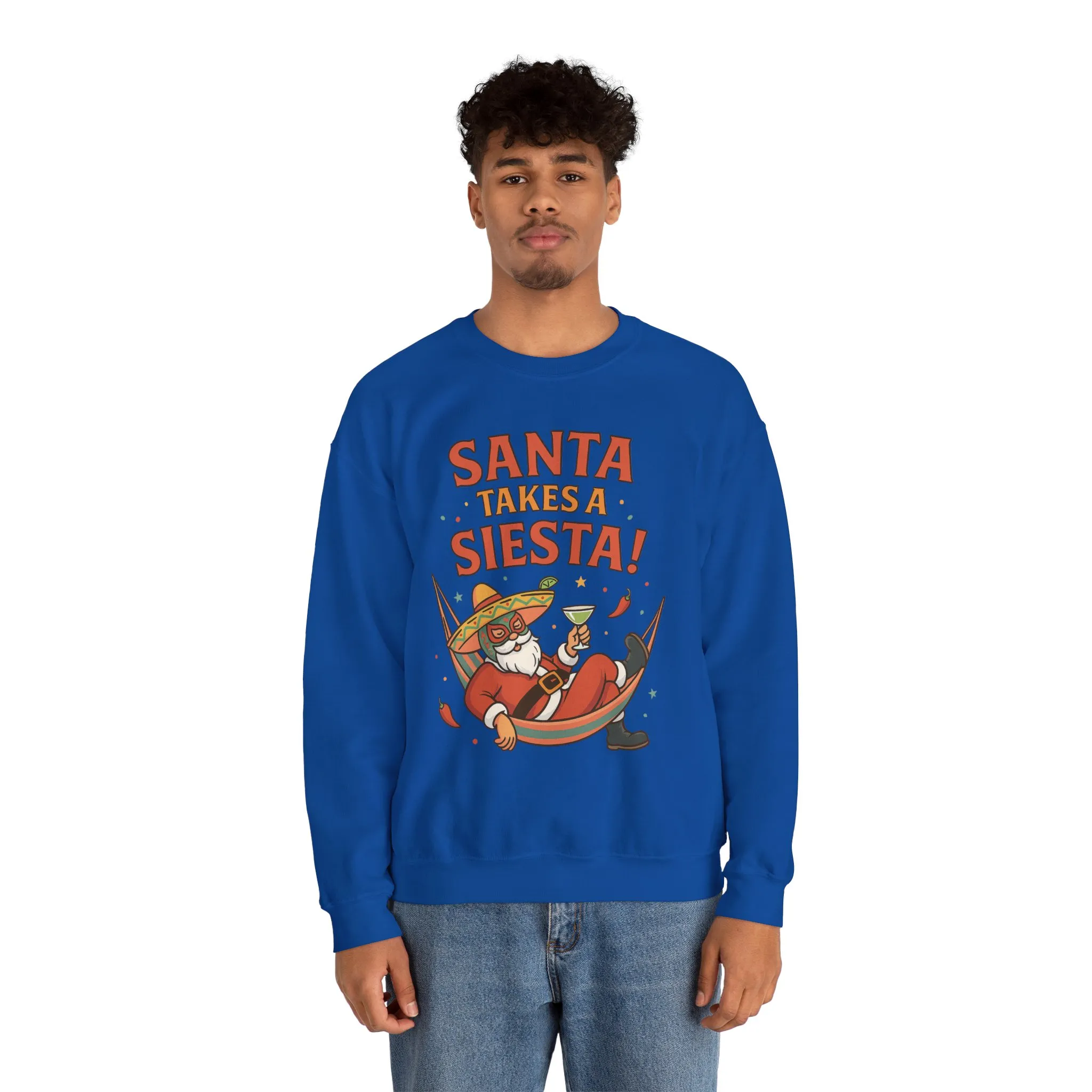 Santa Takes a Siesta Funny Christmas Sweatshirt for Men, Mexican Holiday Jumper - Image 21