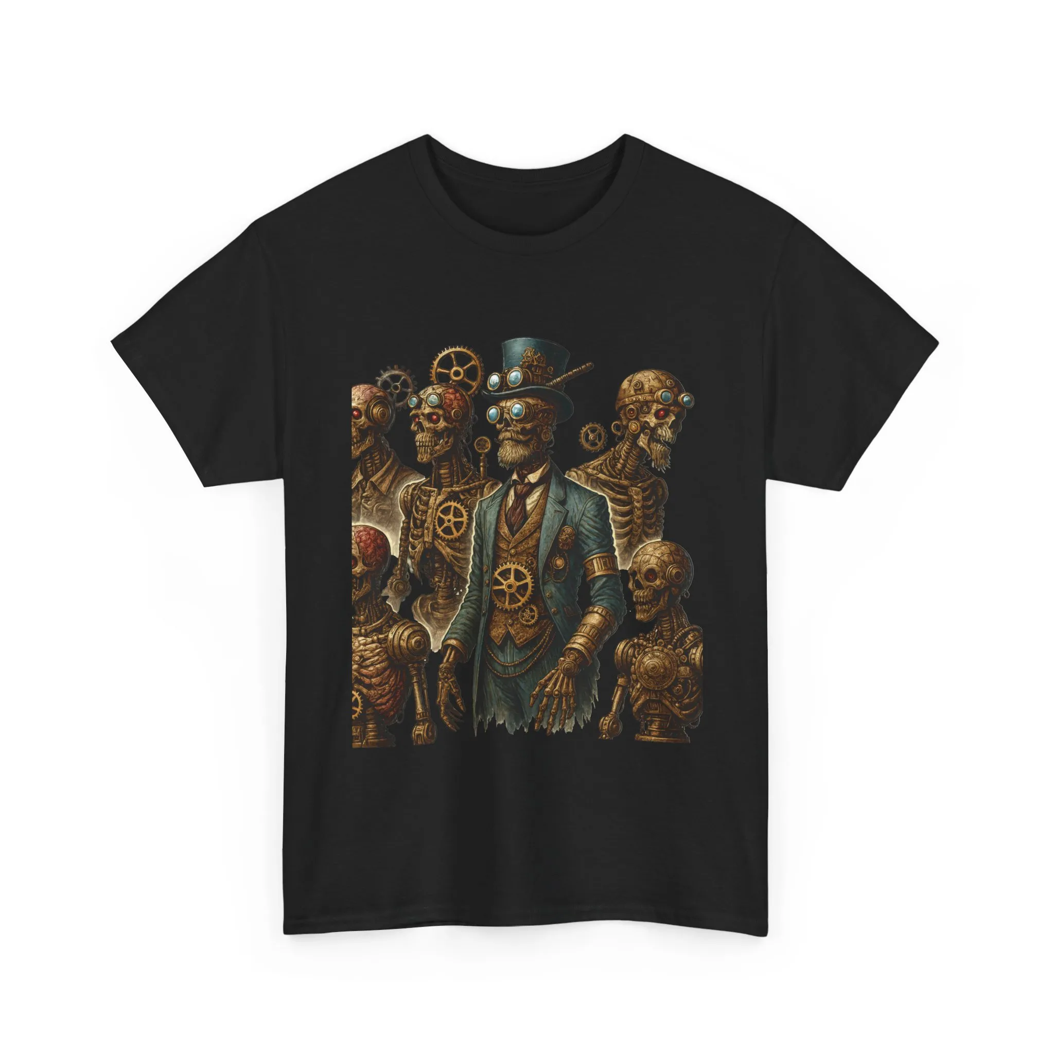 Steampunk Skeleton Gentleman T-Shirt, Vintage Mechanical Robot Skull Design, Gothic Industrial Cyberpunk Tee for Men - Image 7