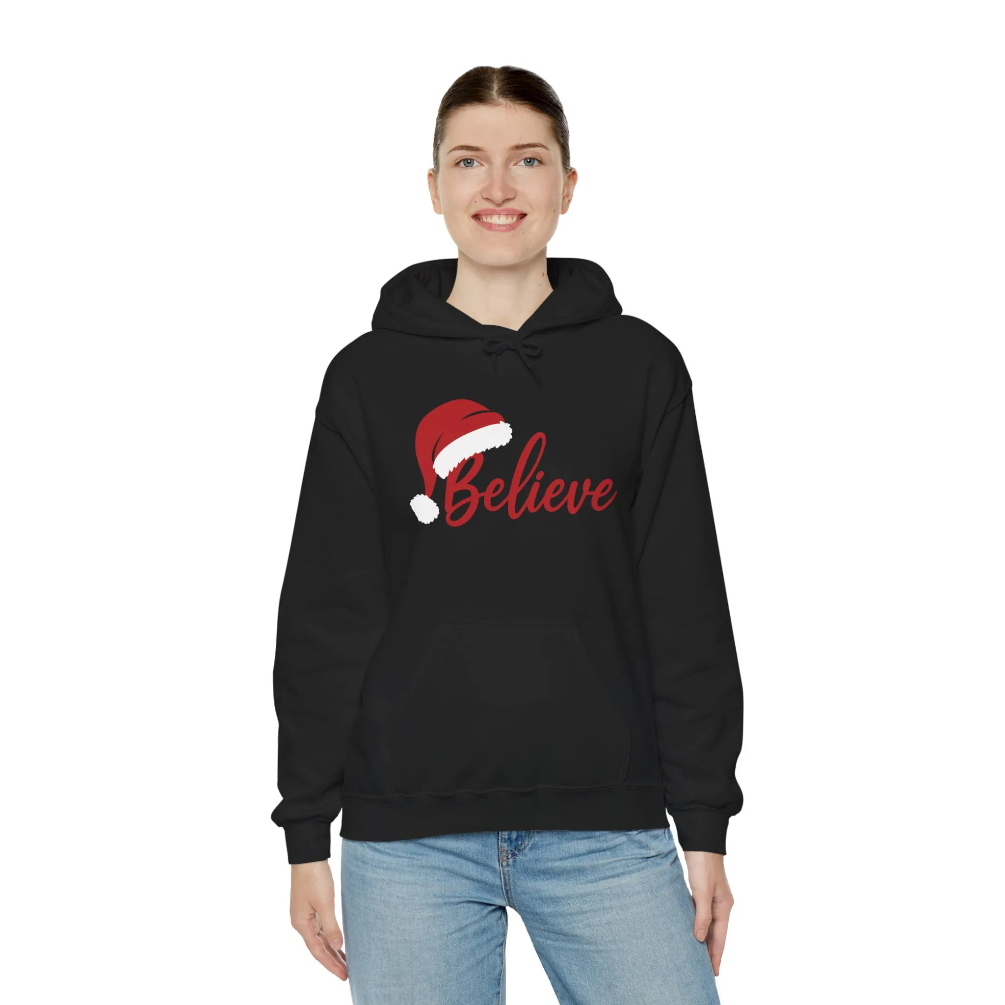 Believe Christmas Women's Hoodie, Minimal Santa Hat Holiday Sweatshirt for Women - Image 8