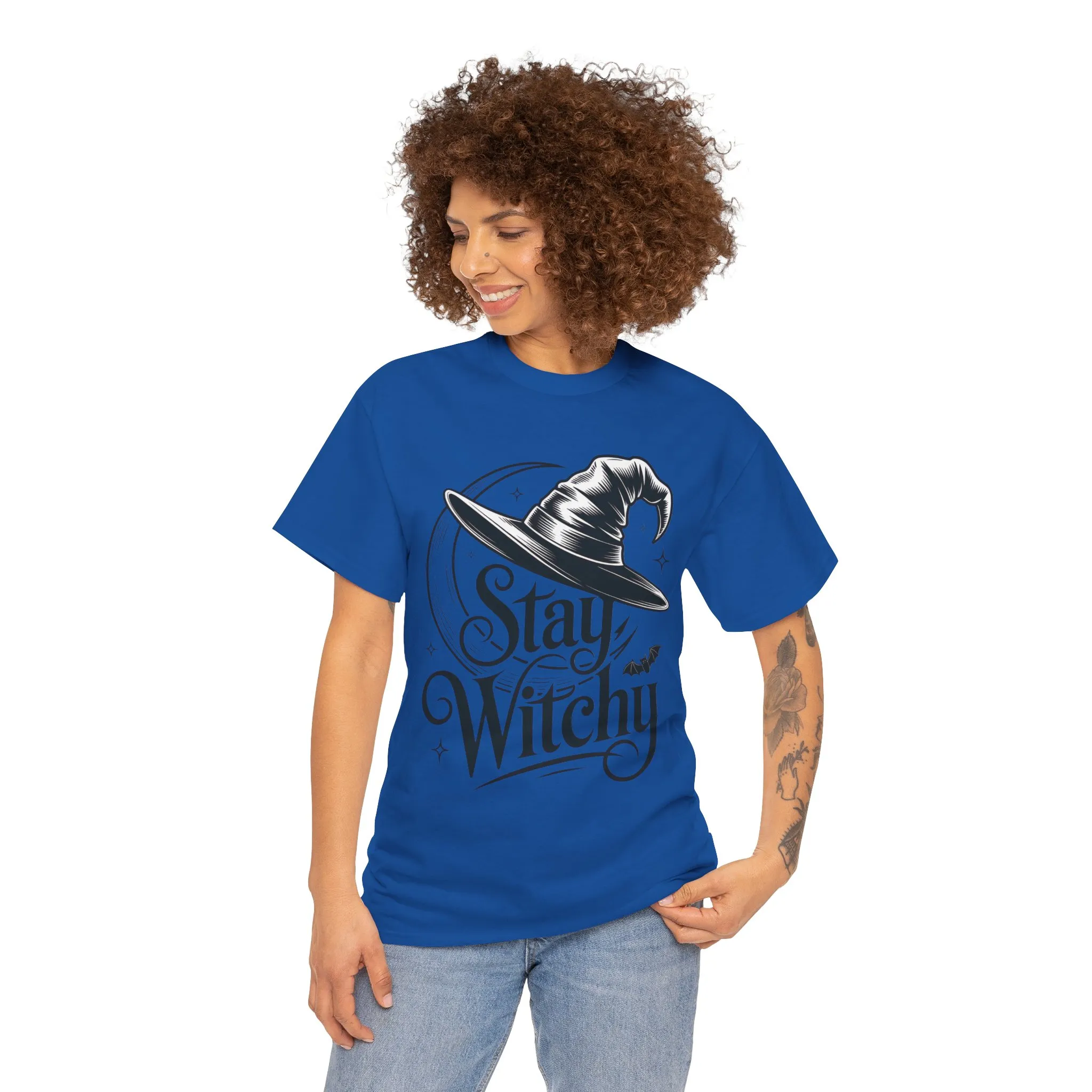 Stay Witchy Gothic Moon Witch Hat Women's T-Shirt, Minimalist Halloween Witchy Graphic Tee - Image 20
