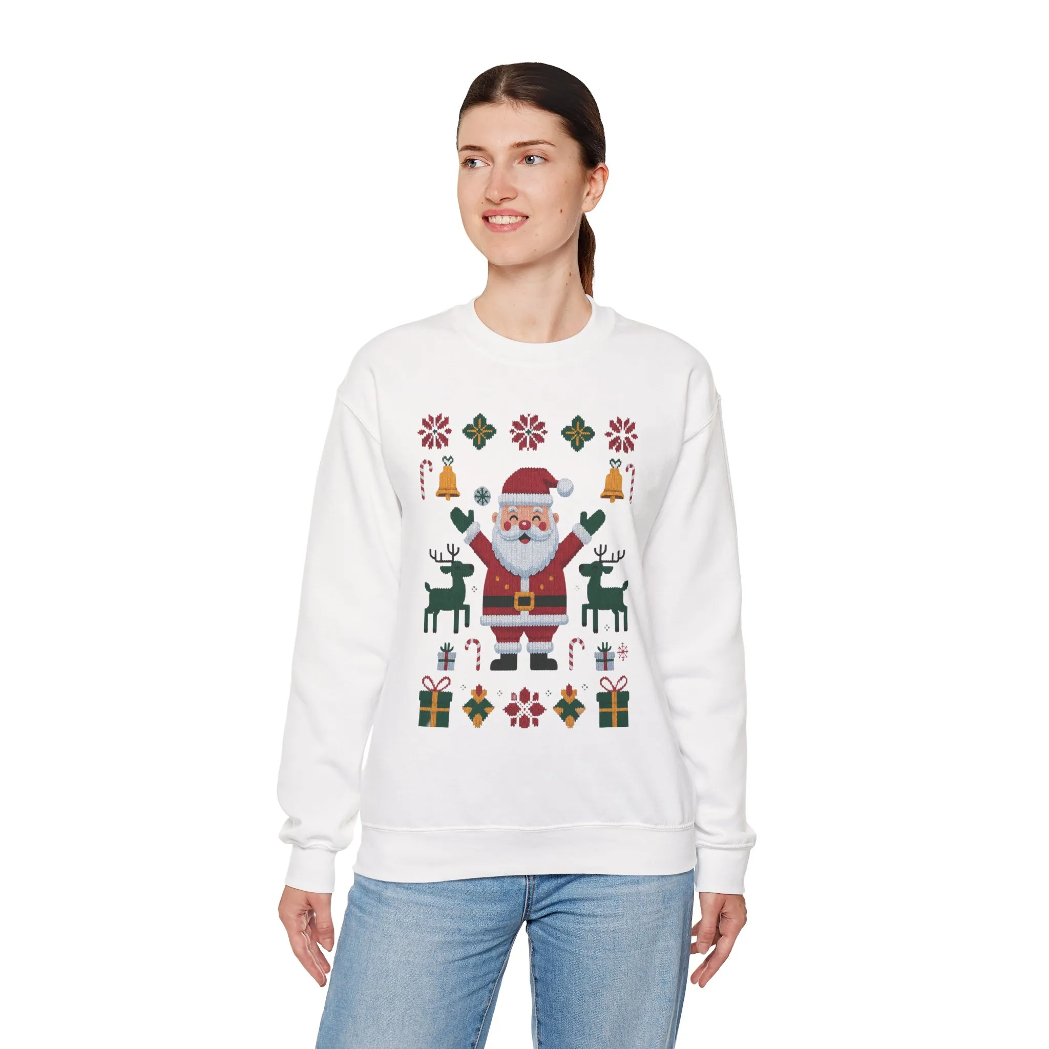 Santa Christmas Sweatshirt, Cute Reindeer Holiday Jumper, Nordic Style Ugly Christmas Sweater for Women - Image 6