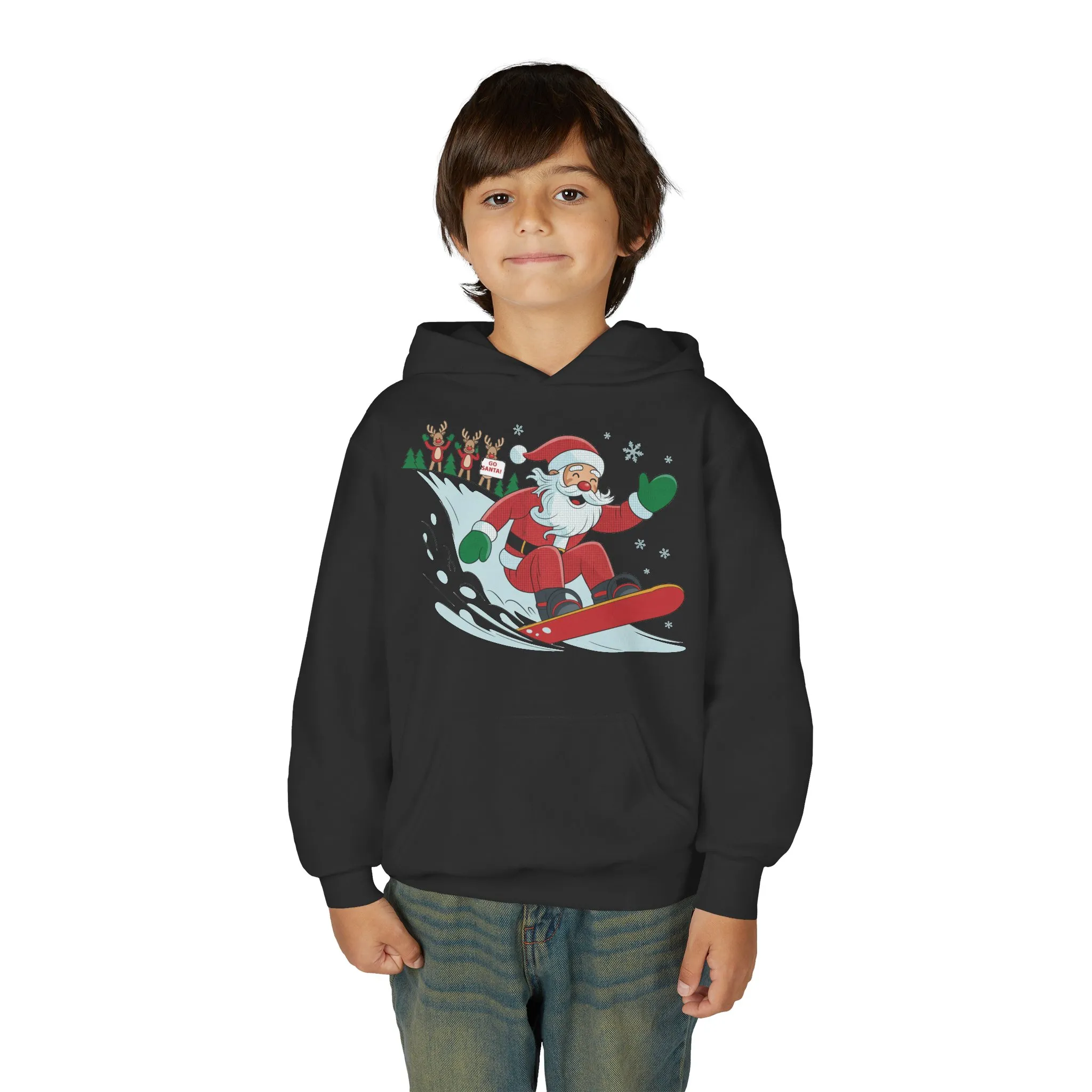 Go Santa Snowboarding Christmas Hoodie, Funny Santa - Reindeer Holiday Hoodie for Kids, Cute Winter Sports Christmas Sweatshirt - Image 7