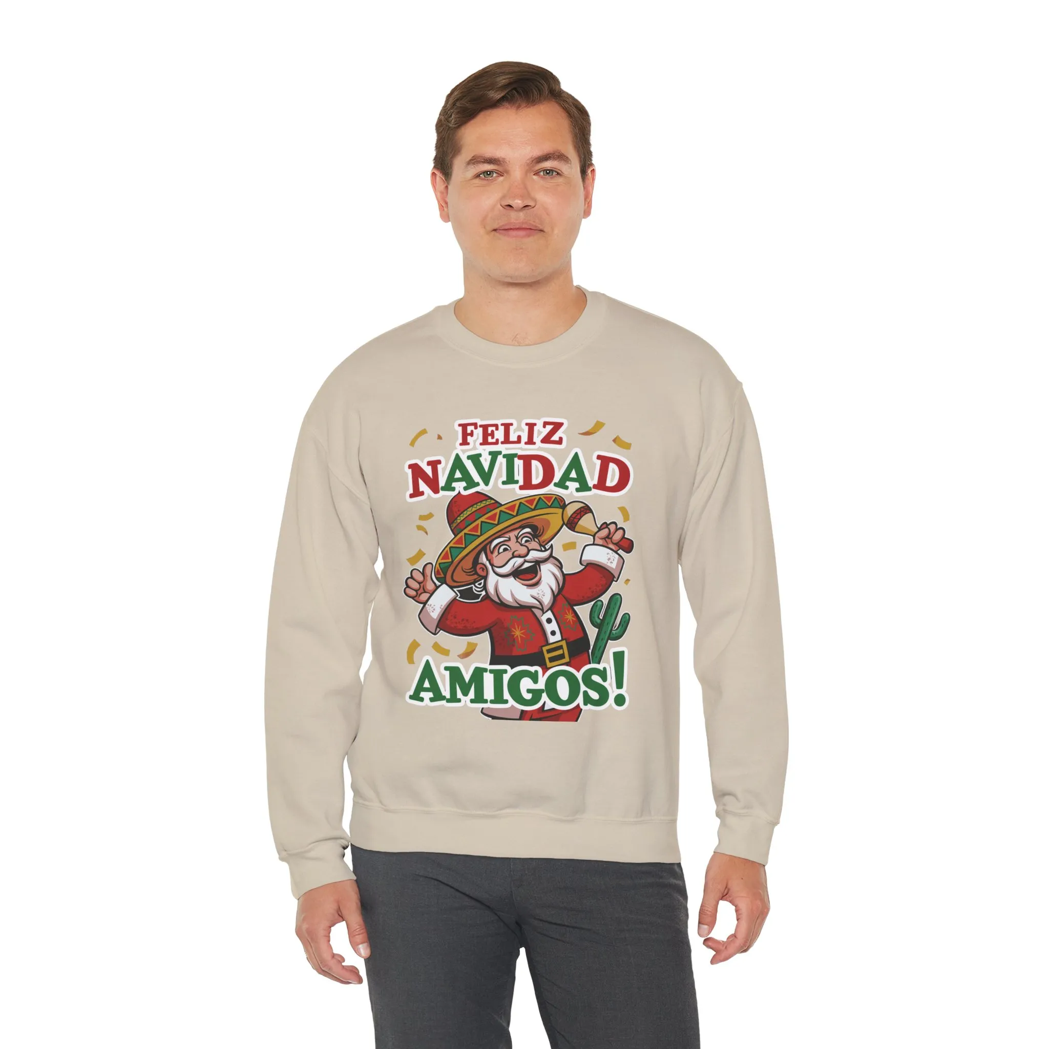 Feliz Navidad Amigos Sweatshirt, Funny Mexican Santa Christmas Jumper, Latin Holiday Fiesta Pullover - Image 9