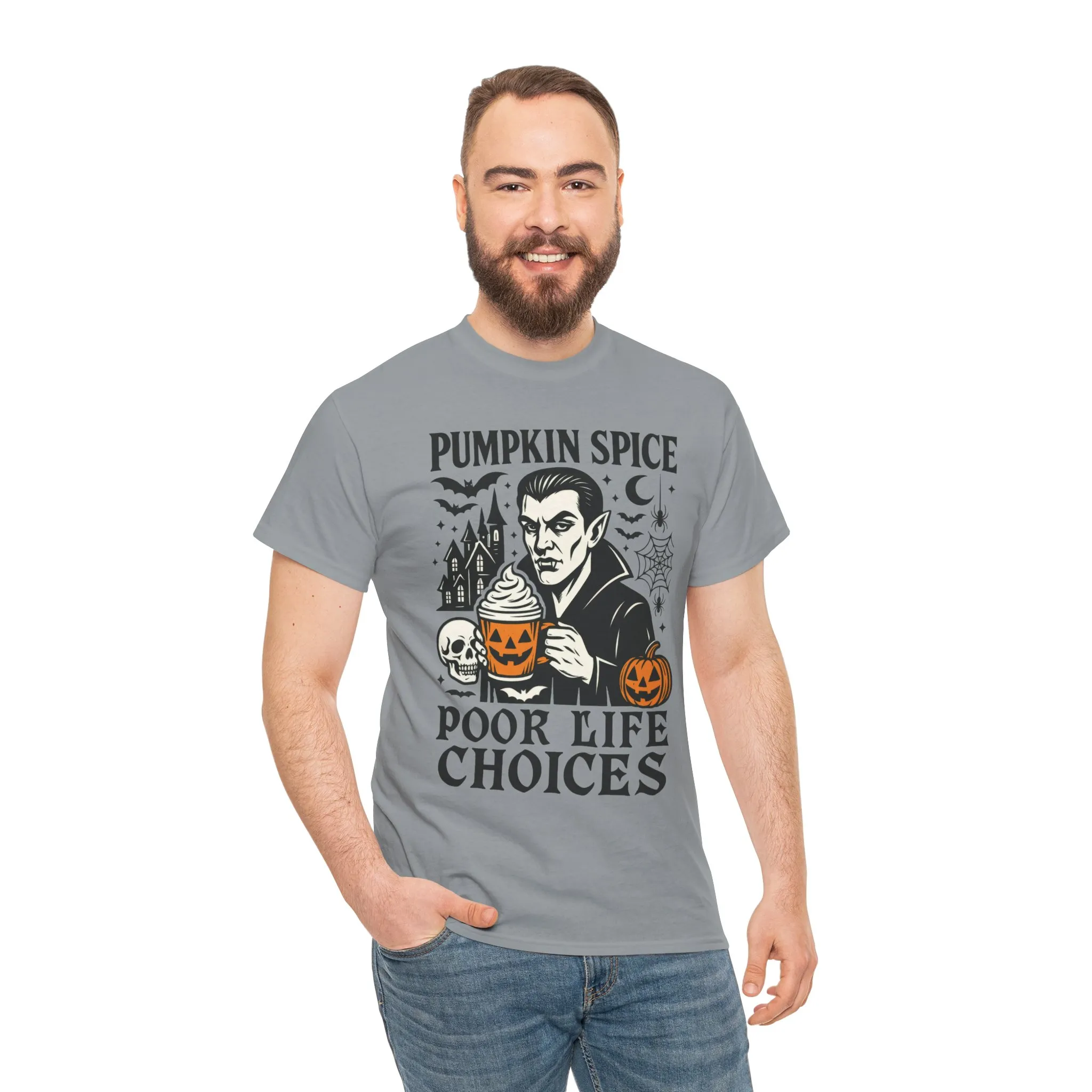 Pumpkin Spice Poor Life Choices Men's T-Shirt, Funny Vampire Coffee Halloween Graphic Tee - Image 11