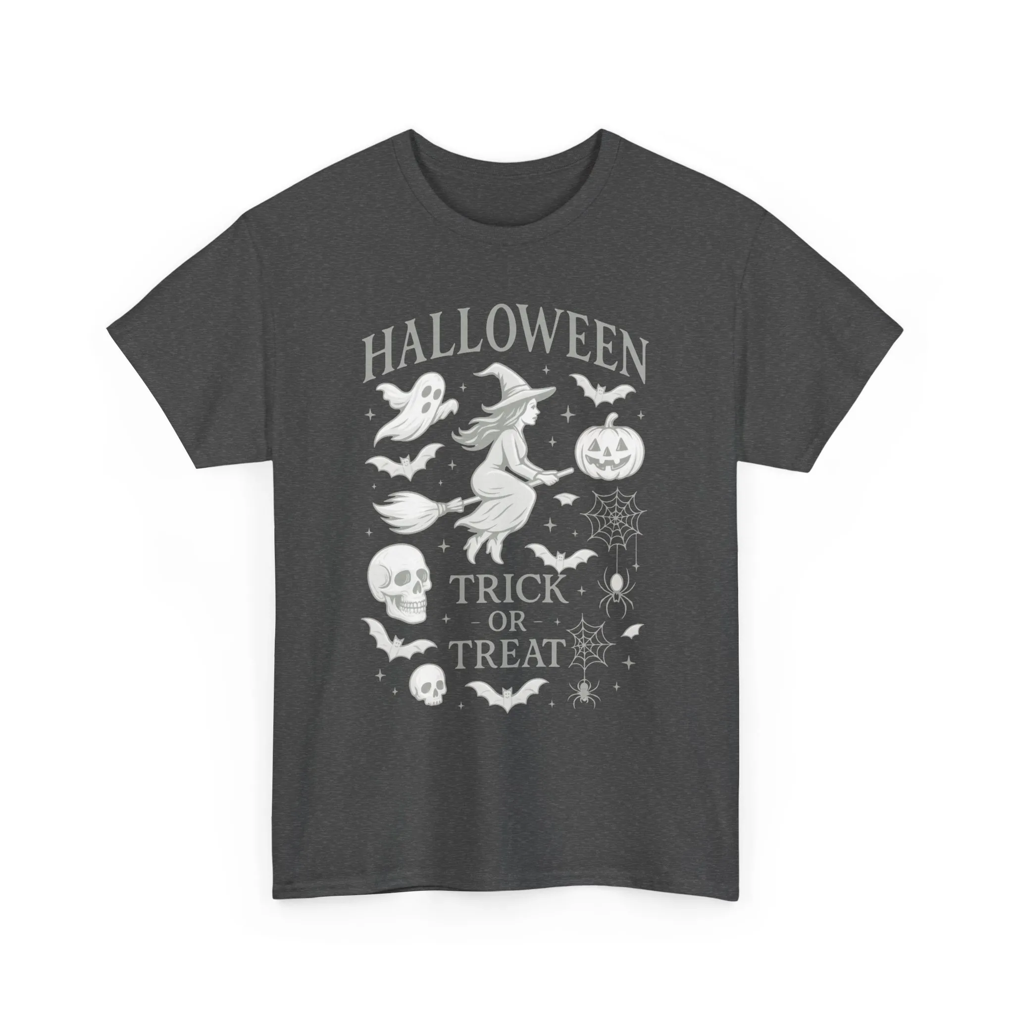 Halloween Witch Flying Broomstick T-Shirt, Trick or Treat Ghost Pumpkin Skull Spider Web Women's Tee - Image 10