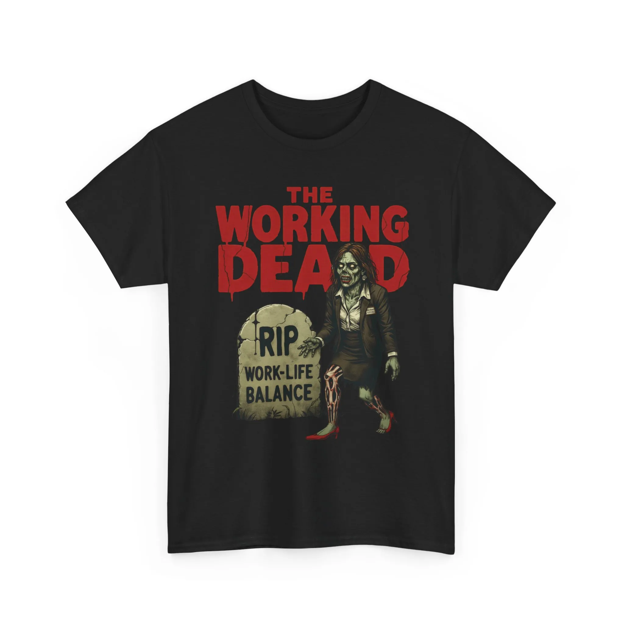 The Working Dead Women's Shirt, Funny Work Life Balance Zombie Tee, RIP Work Shirt, Halloween Office Humor, Overworked Shirt - Image 4