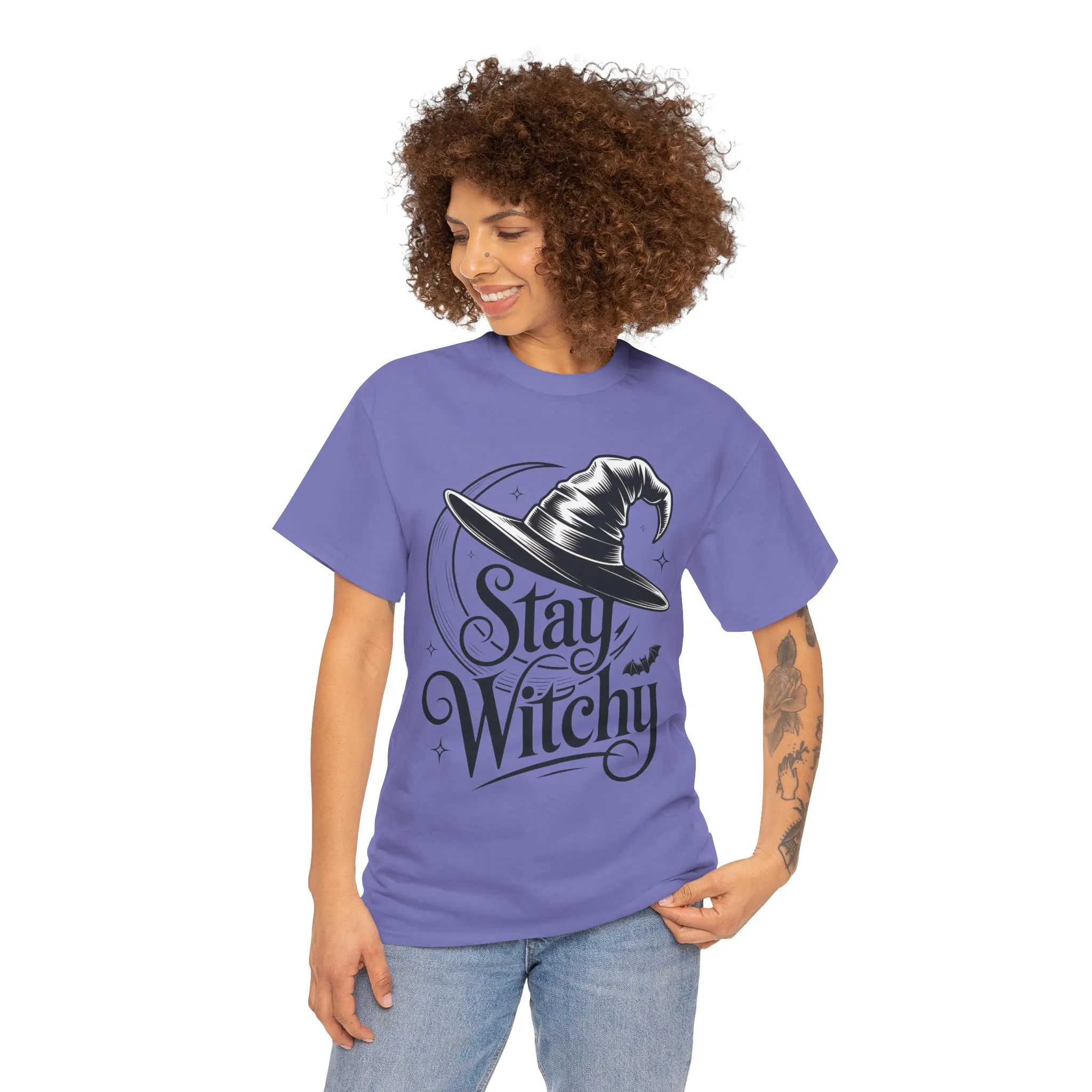 Stay Witchy Gothic Moon Witch Hat Women's T-Shirt, Minimalist Halloween Witchy Graphic Tee - Image 23