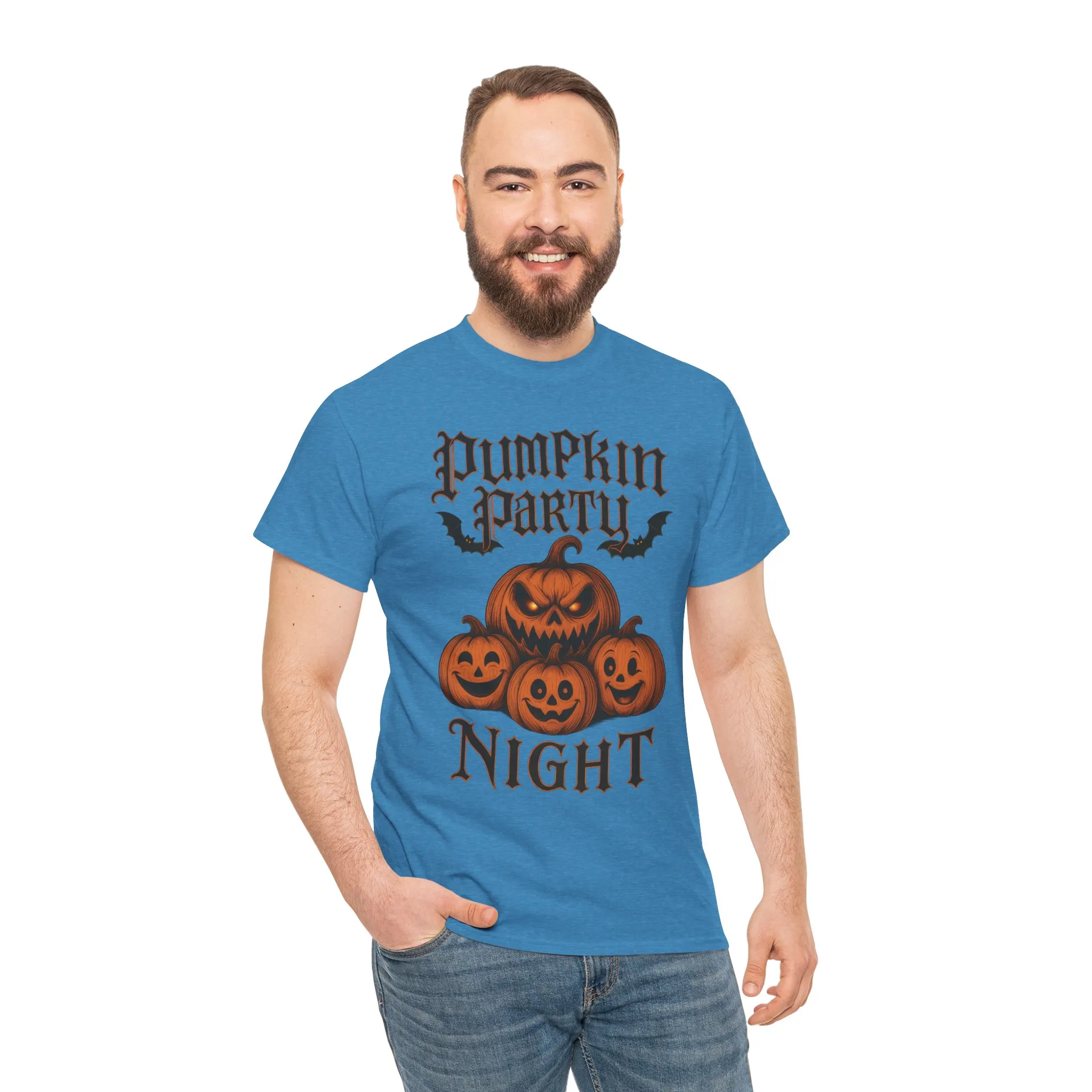 Pumpkin Party Night Men's Halloween T-Shirt, Scary Jack-O-Lantern Pumpkin Graphic Tee for Him - Image 17