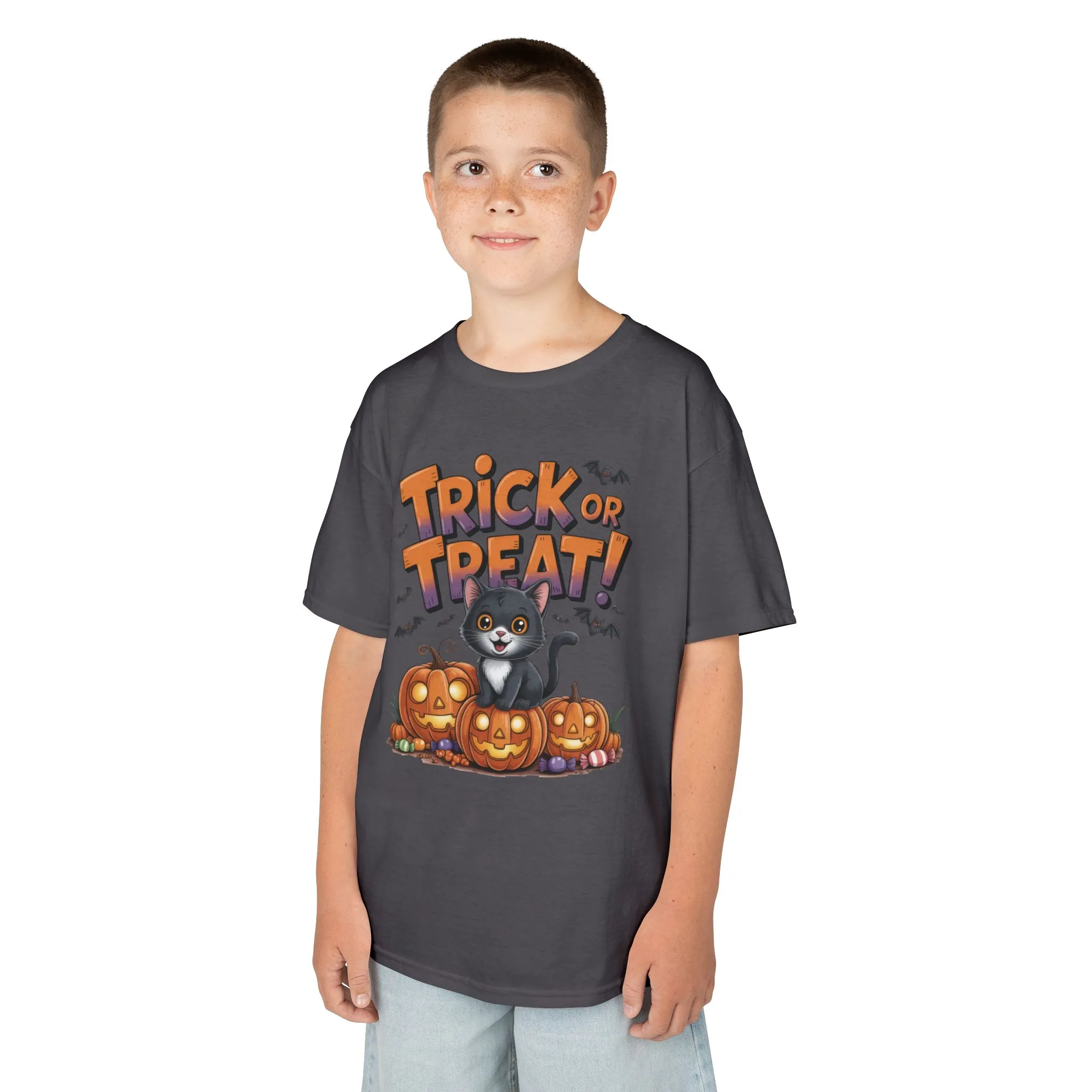 Girls Cute Black Cat Trick or Treat Halloween T-Shirt, Funny Pumpkin Cat Tee, Spooky Fall Shirt for Kids, Matching Family Halloween Shirts - Image 12