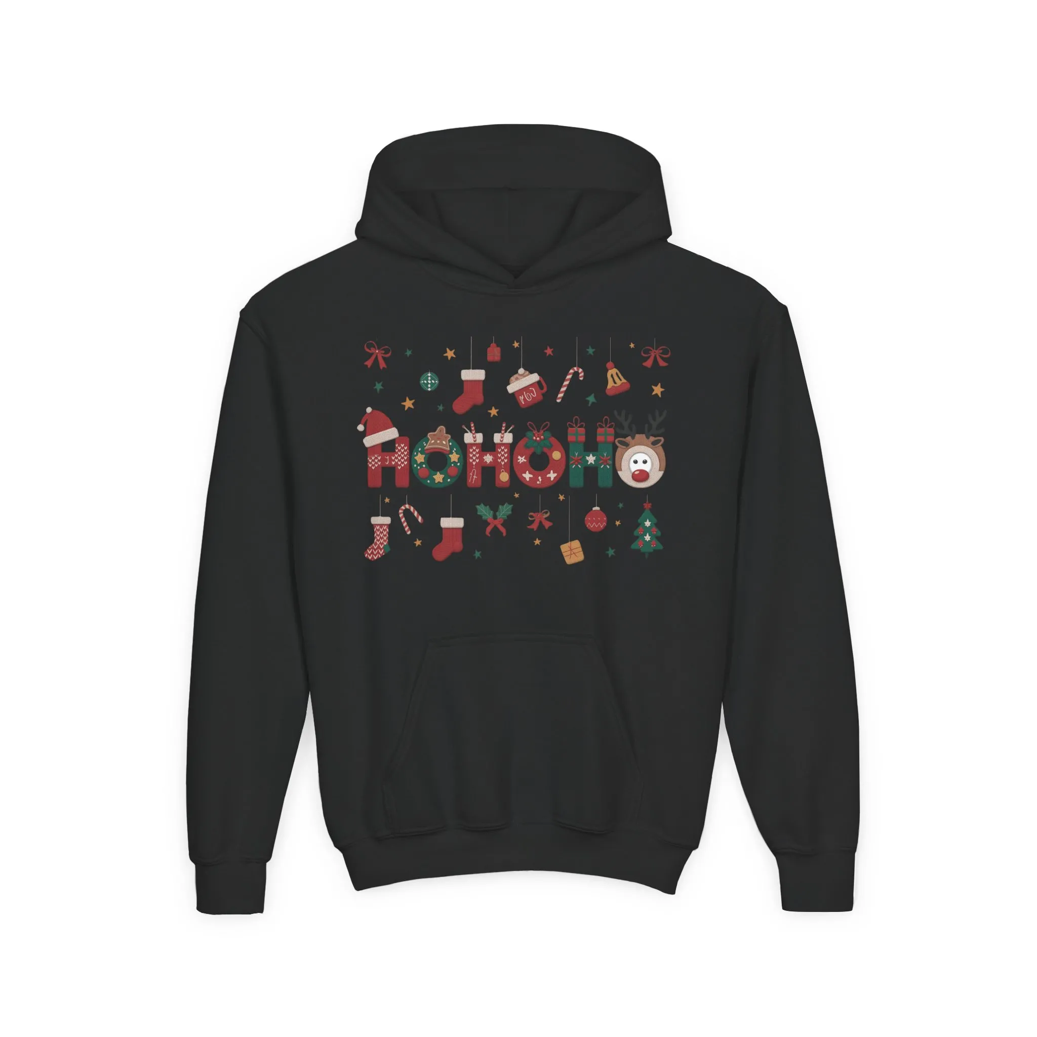Ho Ho Ho Kids Christmas Hoodie, Cute Girls Holiday Sweatshirt, Gingerbread - Reindeer Festive Design, Cozy Winter Christmas Outfit - Image 4