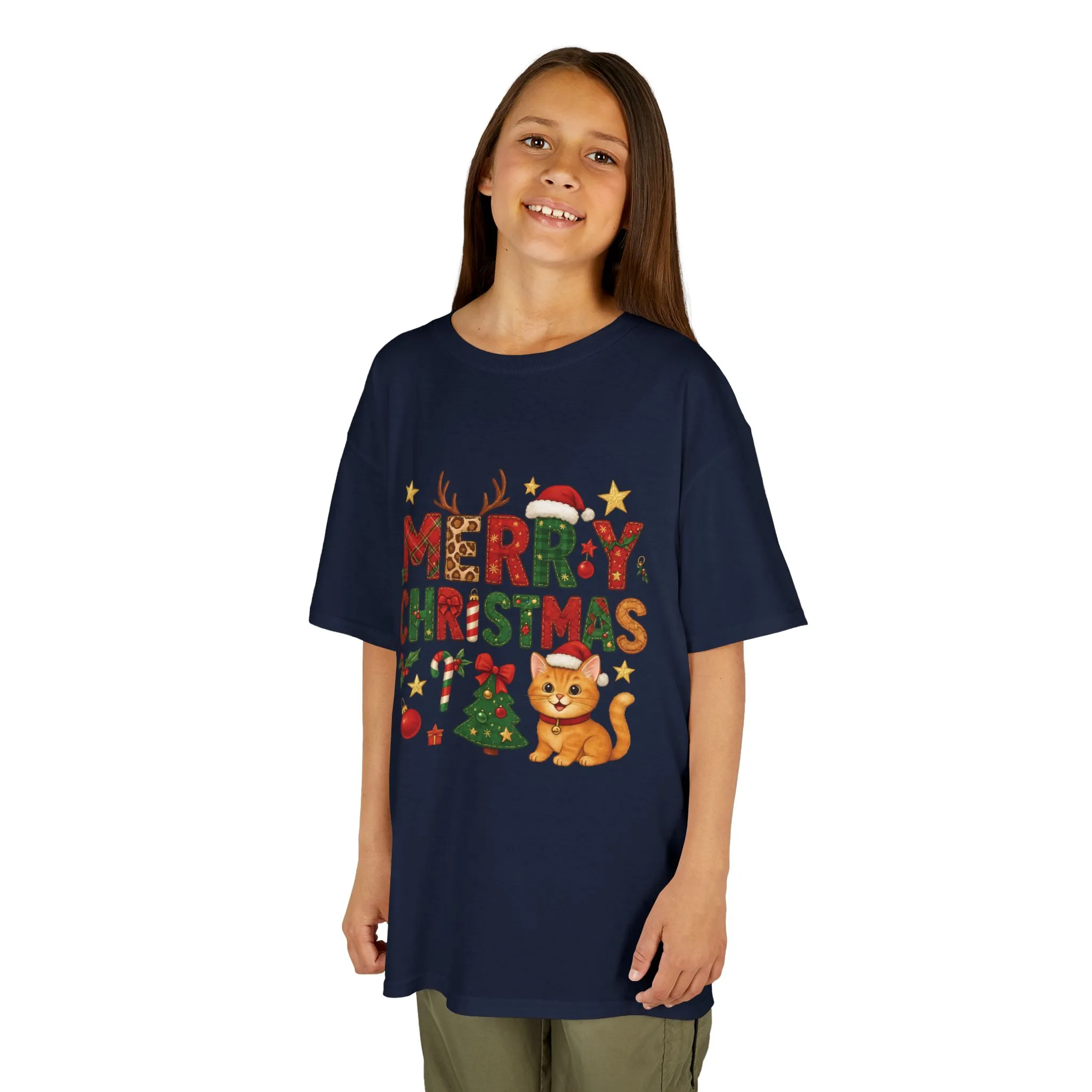 Merry Christmas Cat Shirt for Girls, Cute Holiday Kitten Tee - Image 17