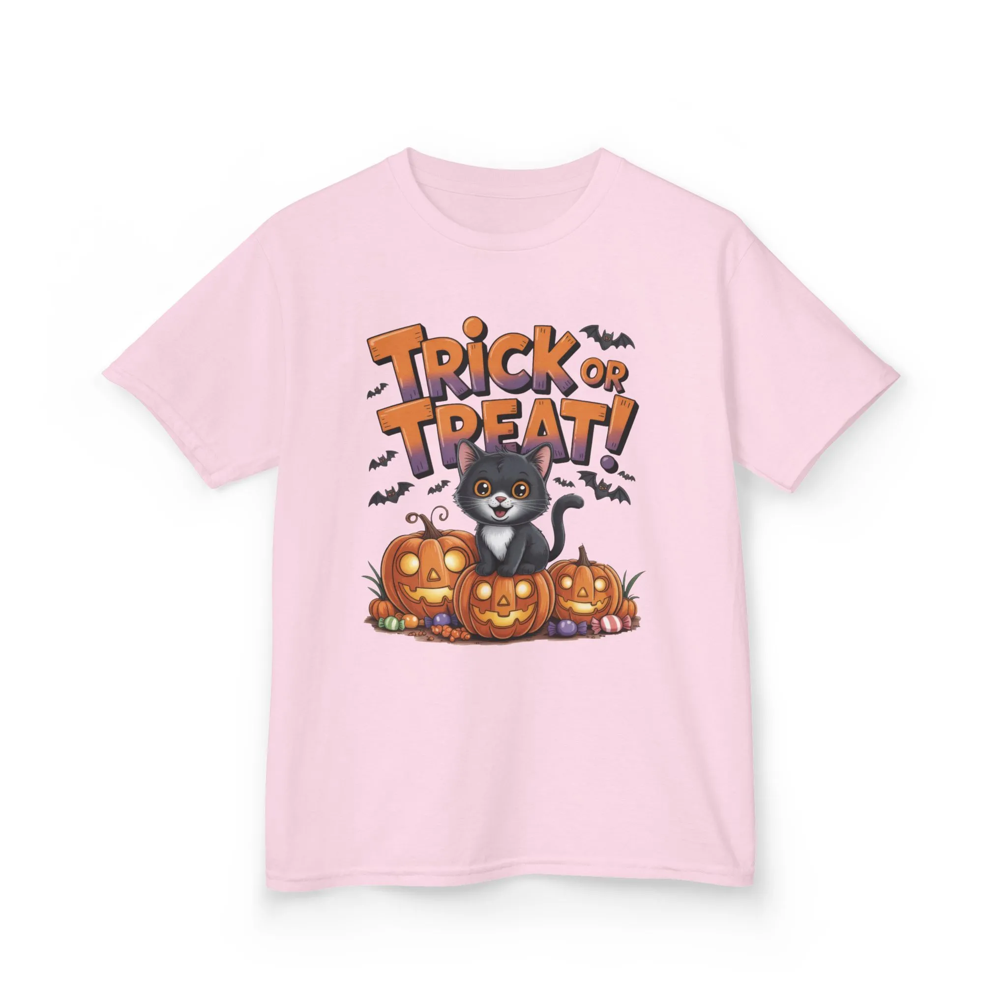 Girls Cute Black Cat Trick or Treat Halloween T-Shirt, Funny Pumpkin Cat Tee, Spooky Fall Shirt for Kids, Matching Family Halloween Shirts - Image 19