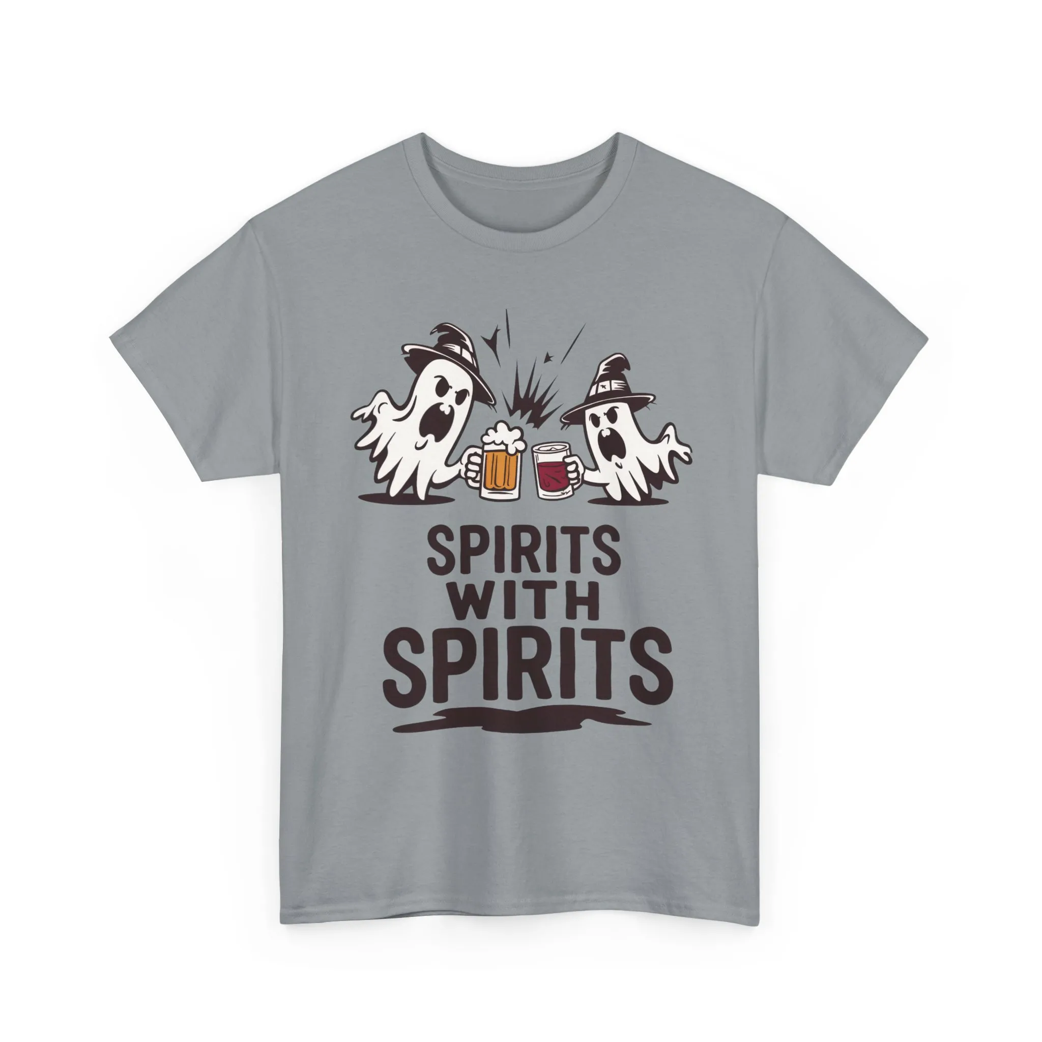 Spirits With Spirits Men's T-Shirt, Funny Ghost Drinking Halloween Party Graphic Tee - Image 10