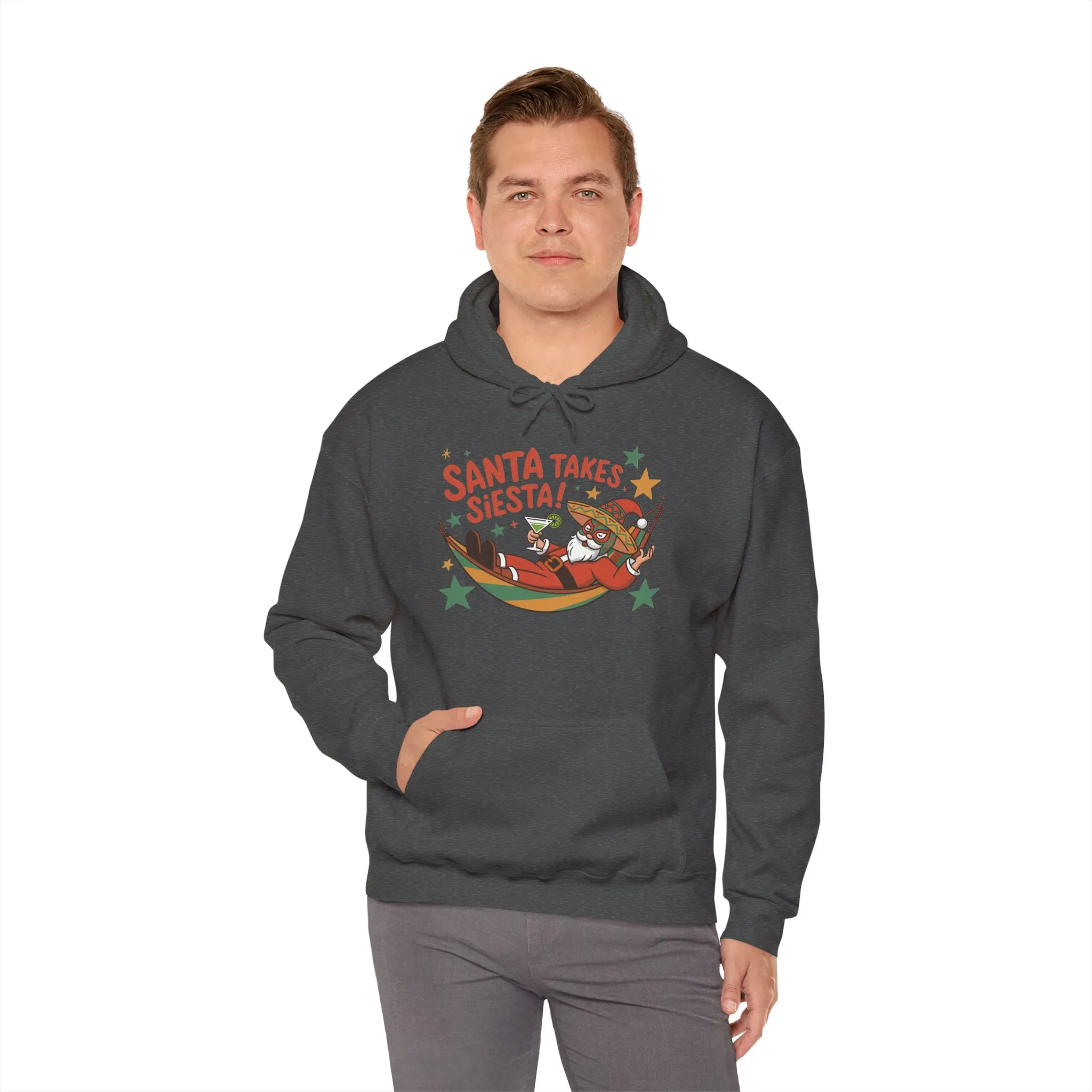 Santa Takes a Siesta Funny Christmas Hoodie for Men, Mexican Santa Holiday Sweatshirt, Siesta Santa Christmas Sweater - Image 12