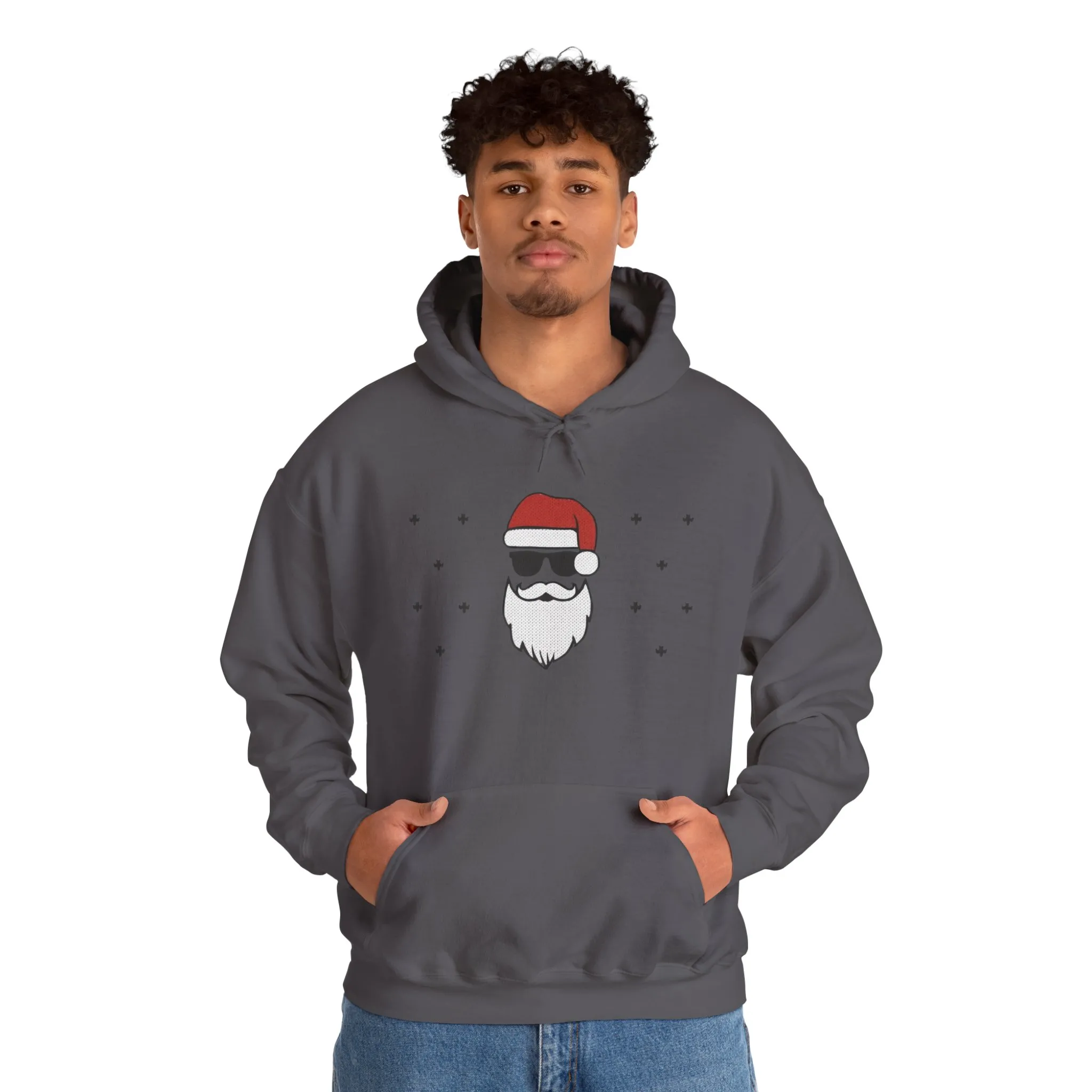 Cool Santa Men’s Hoodie, Funny Christmas Sweatshirt, Retro Knit Holiday Style - Image 27