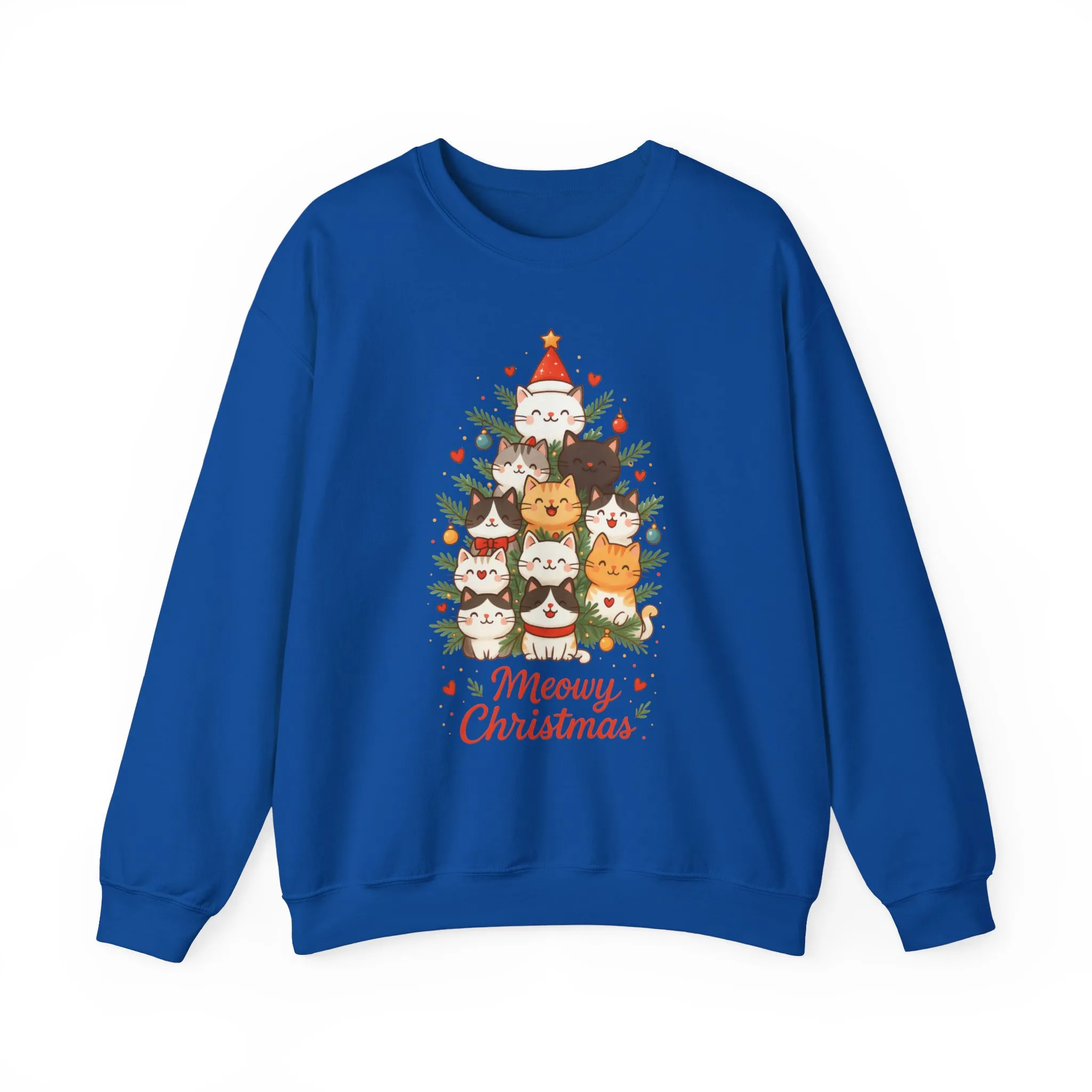 Women's Meowy Christmas Cat Sweatshirt, Cute Holiday Kitty Pullover - Image 16