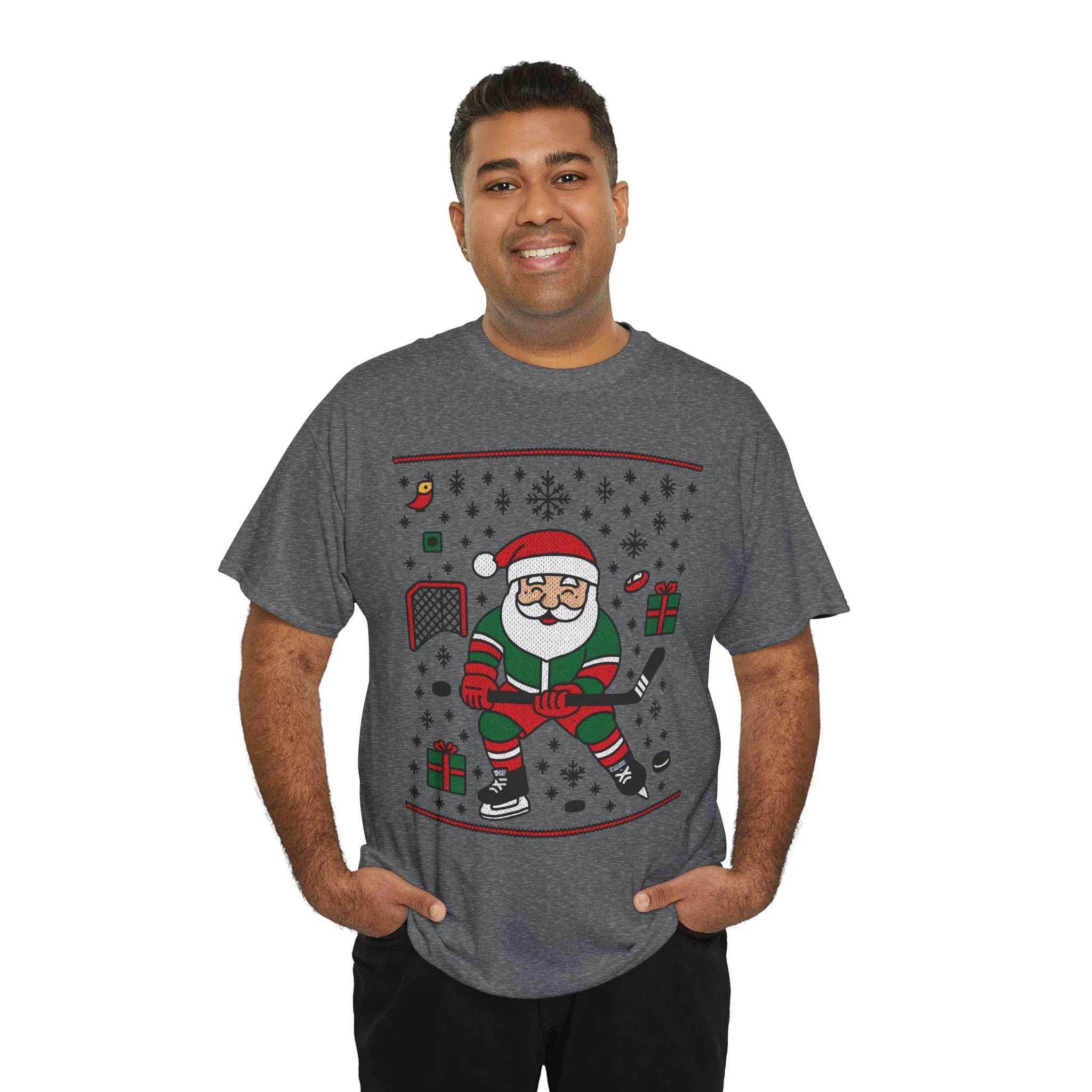Hockey Santa Men's Christmas T-Shirt, Funny Sports Holiday Tee - Image 15