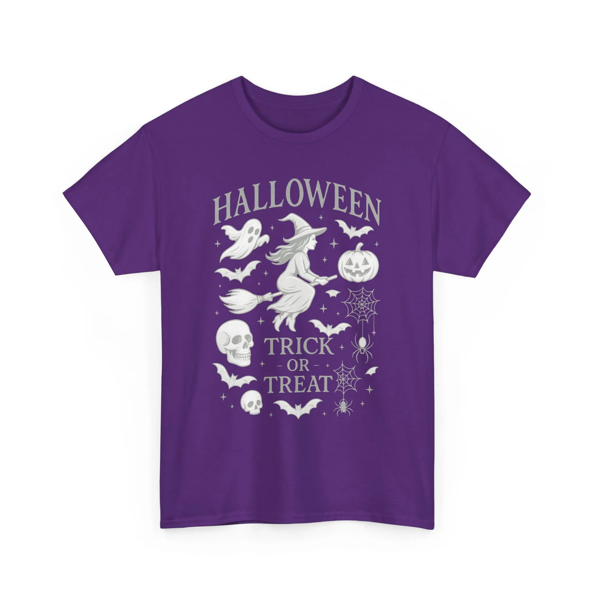 Halloween Witch Flying Broomstick T-Shirt, Trick or Treat Ghost Pumpkin Skull Spider Web Women's Tee - Image 22