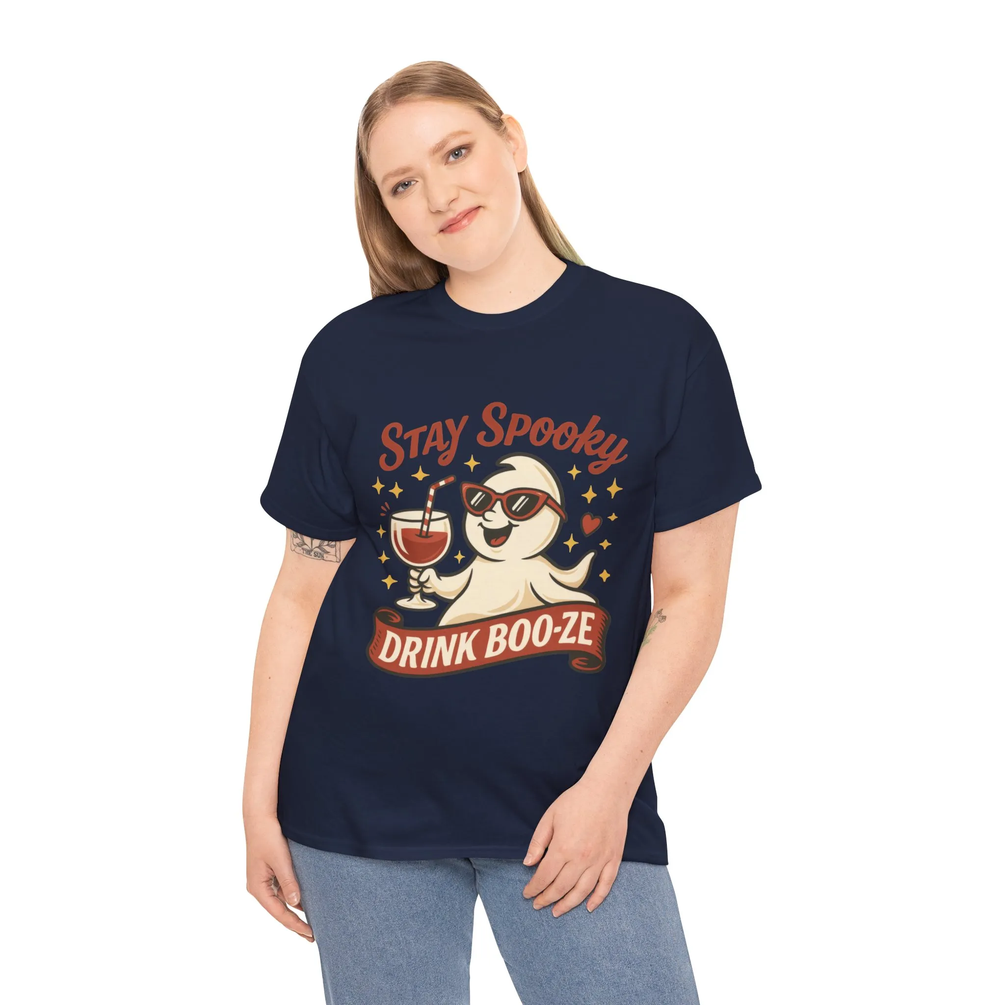 Stay Spooky Drink Boo-ze Women's T-Shirt, Funny Ghost Wine Halloween Party Graphic Tee - Image 21