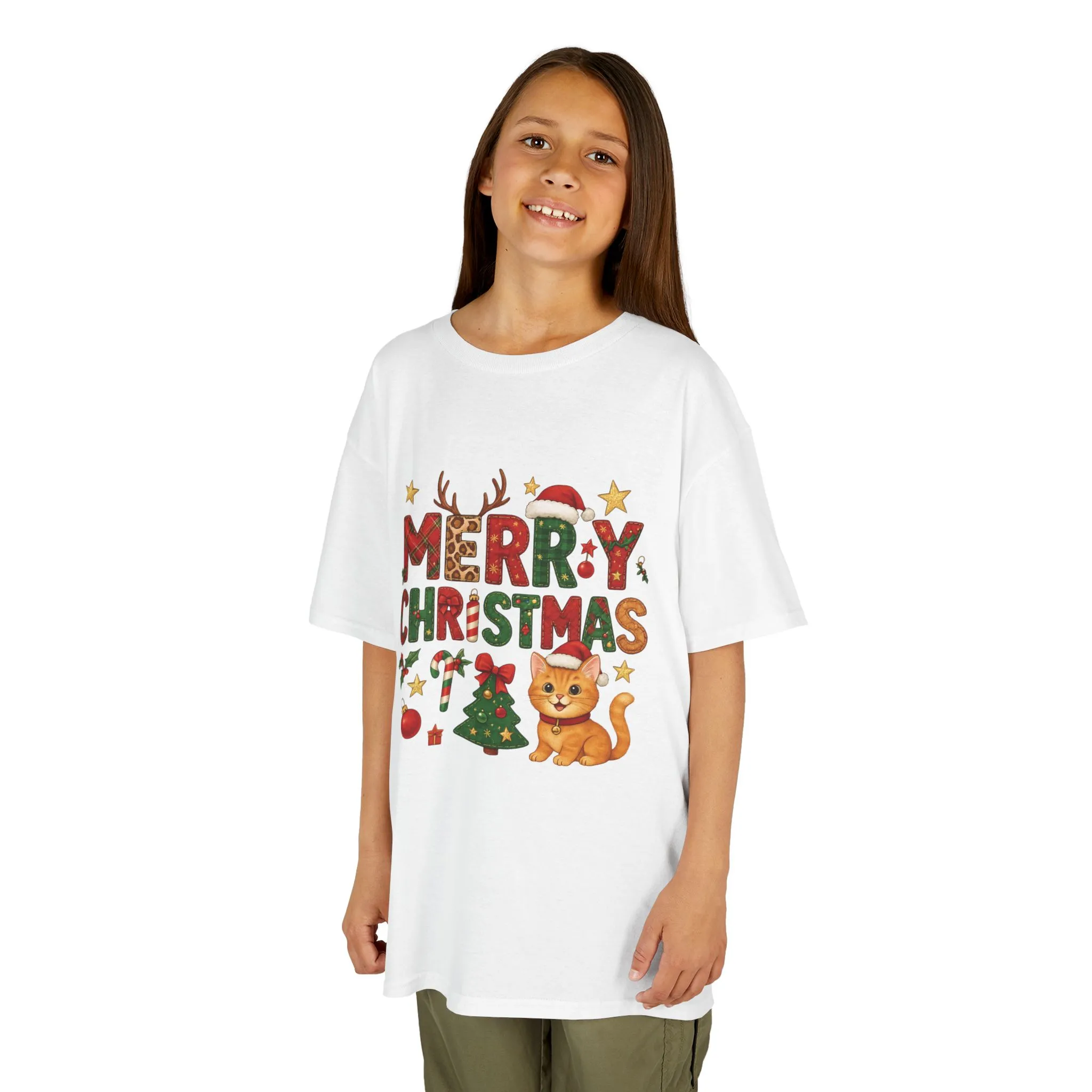 Merry Christmas Cat Shirt for Girls, Cute Holiday Kitten Tee - Image 5