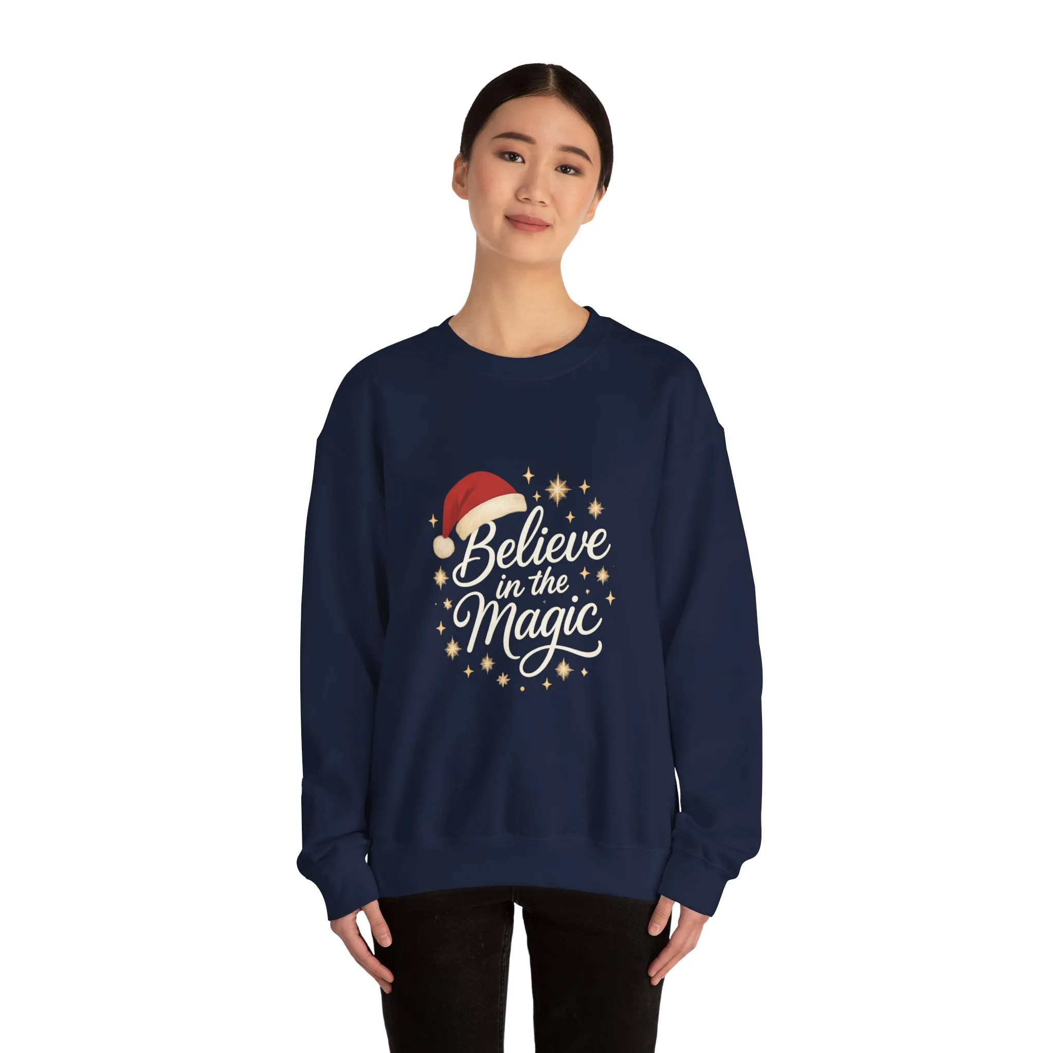 Believe in the Magic Women's Christmas Shirt, Santa Hat Holiday Cozy Sweatshirt, Women's Heavy Blend™ Crewneck Sweatshirt - Image 20