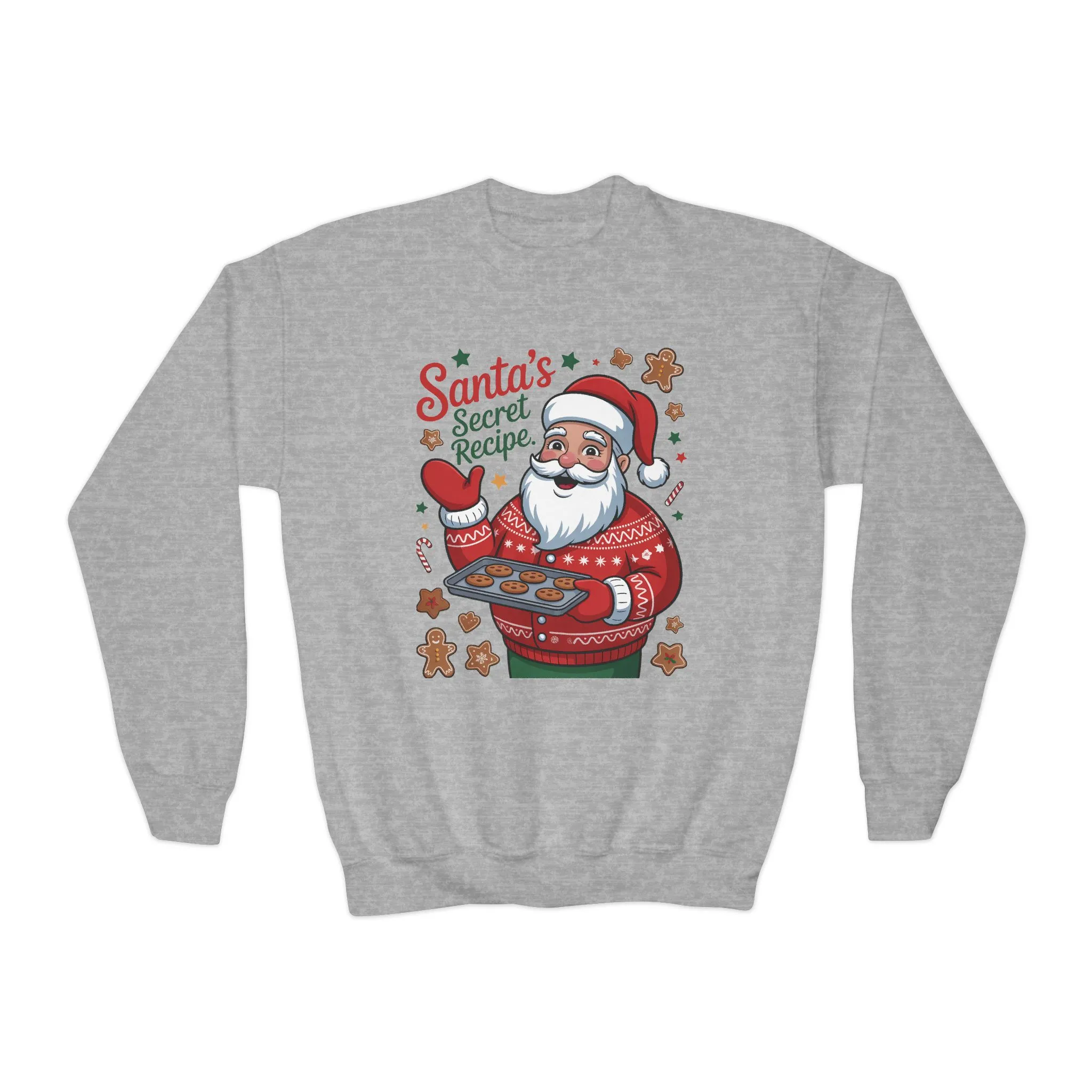 Kids Santa's Secret Recipe Christmas Sweatshirt, Cute Holiday Baking Jumper, Gingerbread Cookie Santa Sweater for Girls - Image 2