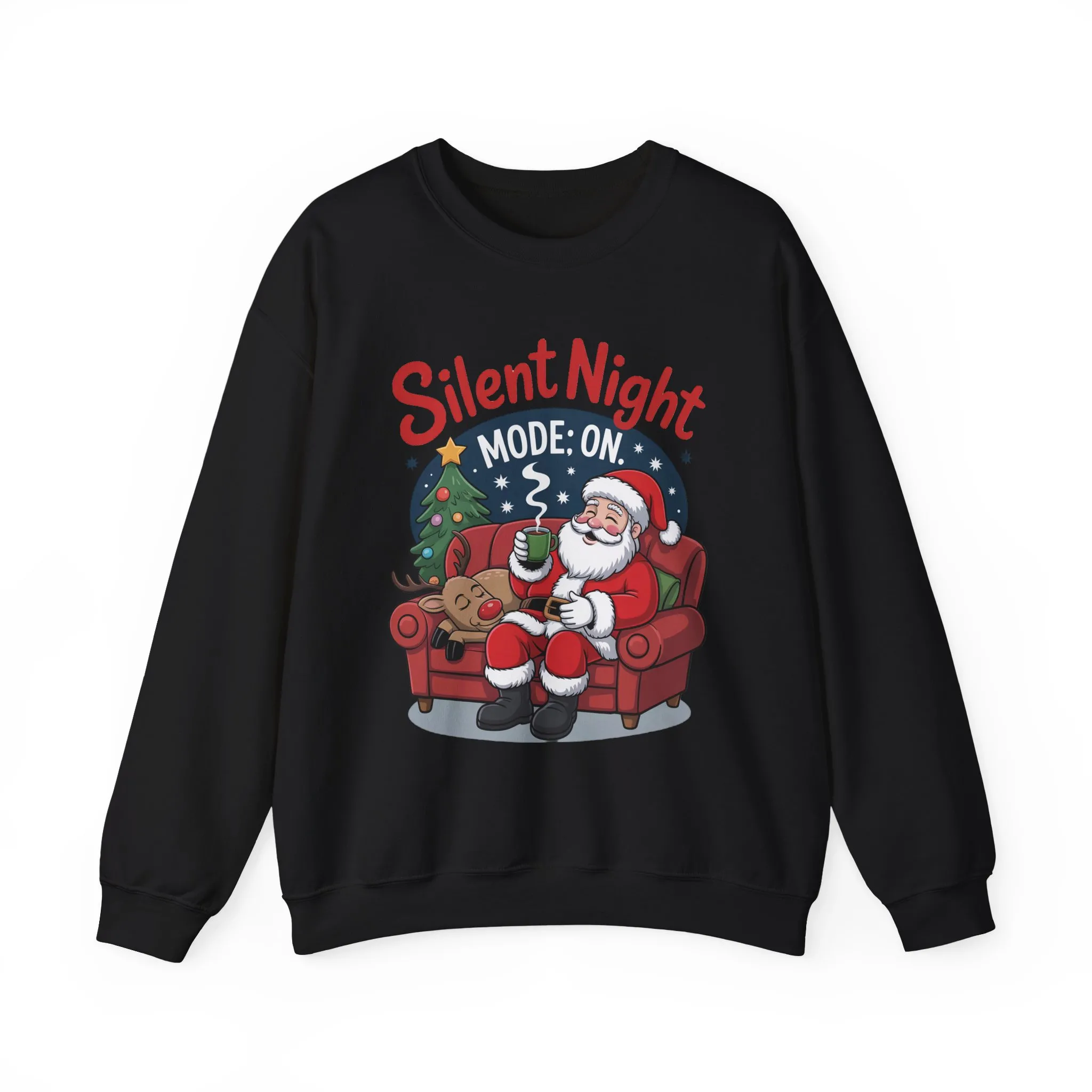 Silent Night Mode On Christmas Sweatshirt, Funny Relaxed Santa - Reindeer Sweater, Cozy Holiday Jumper for Women - Image 7
