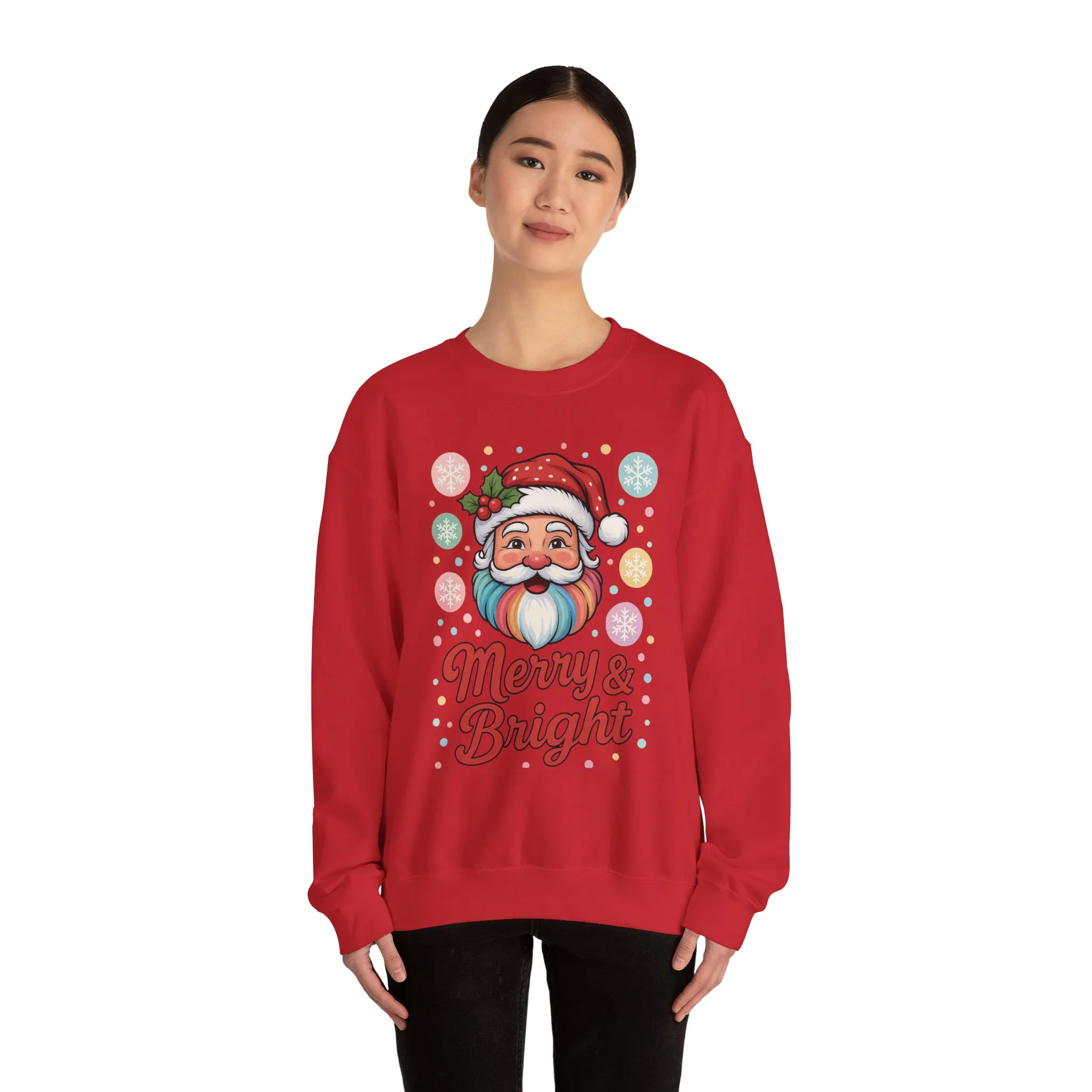 Merry - Bright Santa Christmas Sweatshirt, Retro Pastel Holiday Jumper, Cute Santa Sweater for Women - Image 26