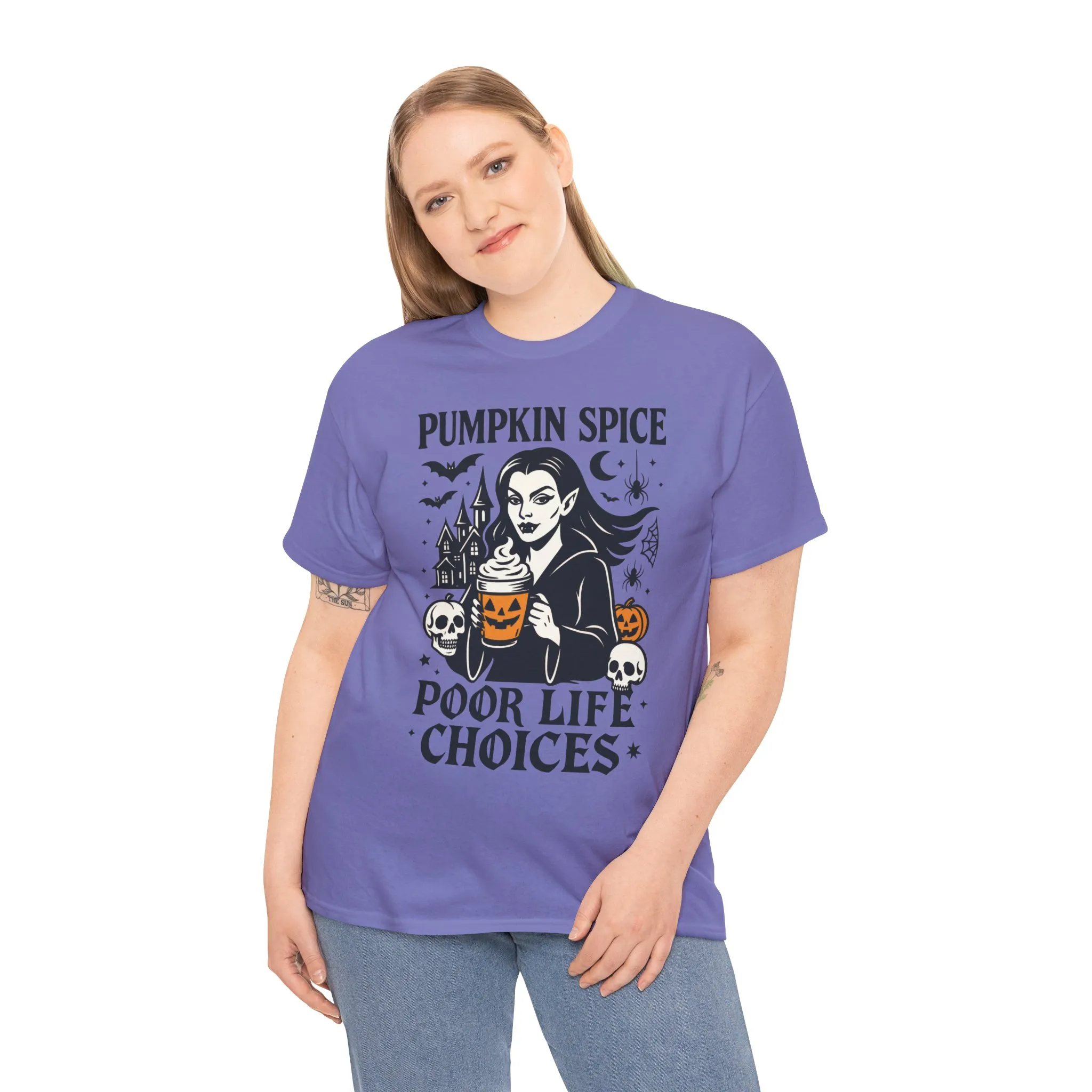 Pumpkin Spice Poor Life Choices Women's T-Shirt, Funny Vampire Coffee Halloween Graphic Tee - Image 18