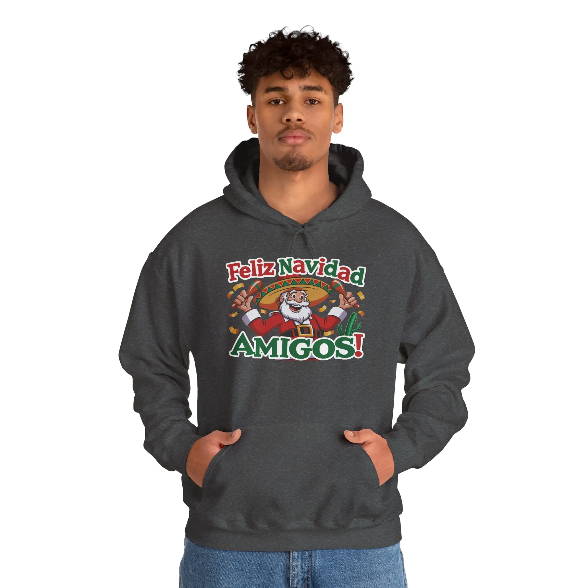 Feliz Navidad Amigos Hoodie, Funny Mexican Santa Christmas Hoodie, Latin Fiesta Holiday Sweatshirt for Men - Image 19