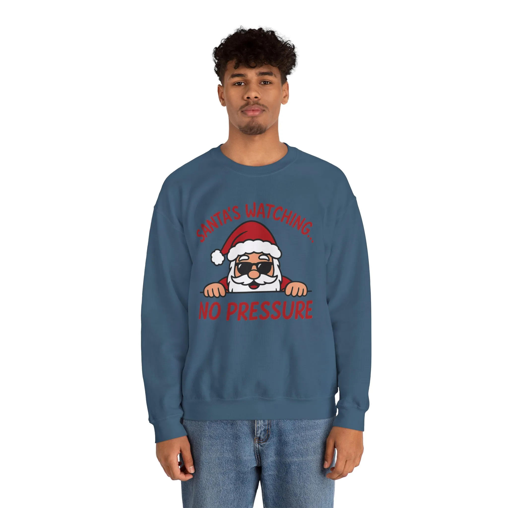 Santa's Watching No Pressure Men's Christmas Sweatshirt, Funny Holiday Jumper - Image 19