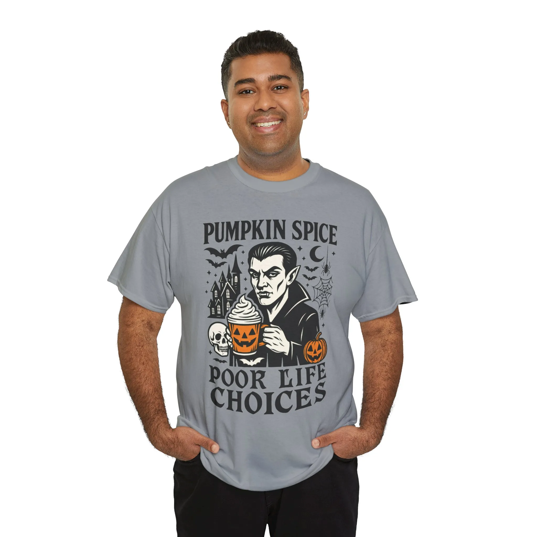 Pumpkin Spice Poor Life Choices Men's T-Shirt, Funny Vampire Coffee Halloween Graphic Tee - Image 12