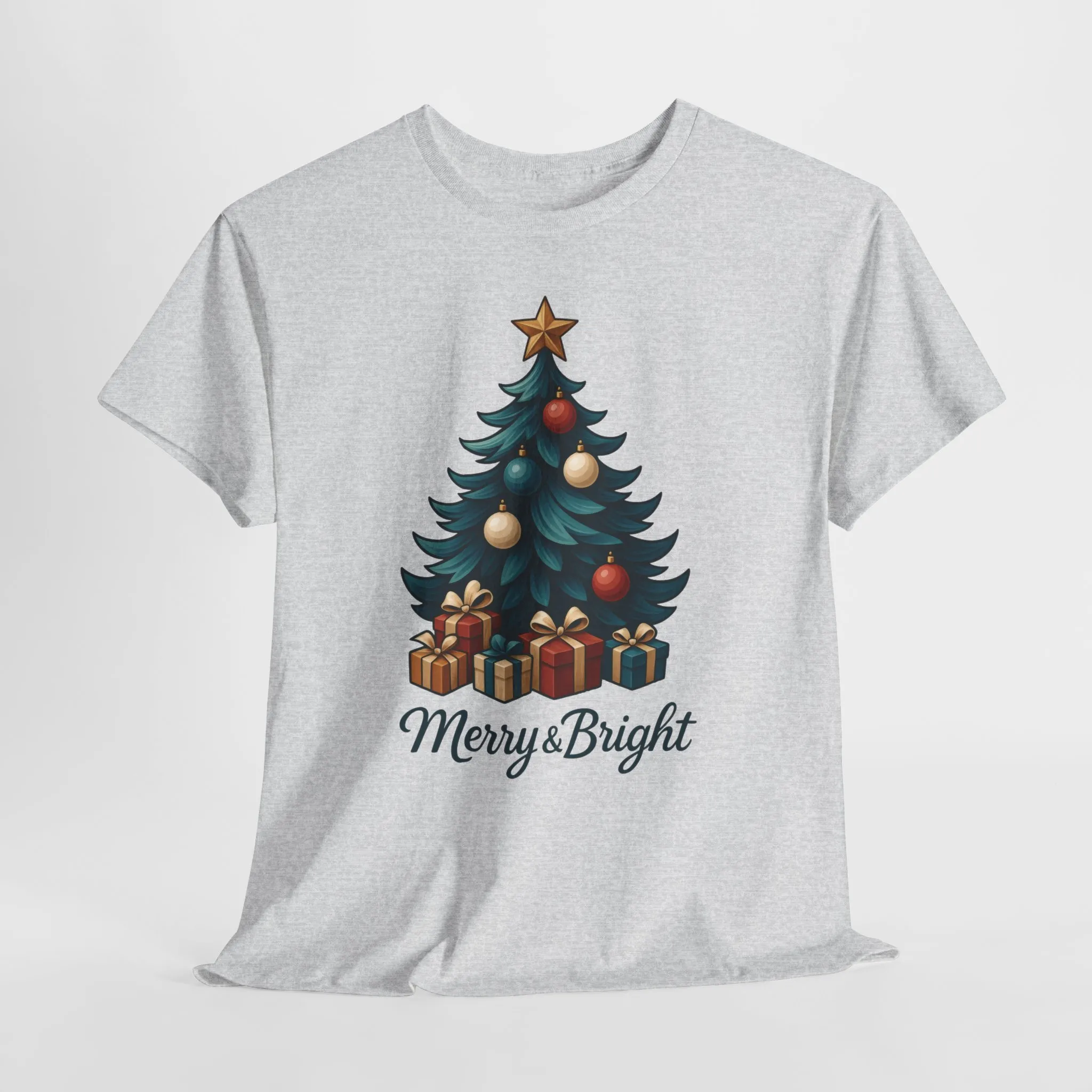 Merry & Bright Christmas T-Shirt, Holiday Tree Gift Tee for Women - Image 3