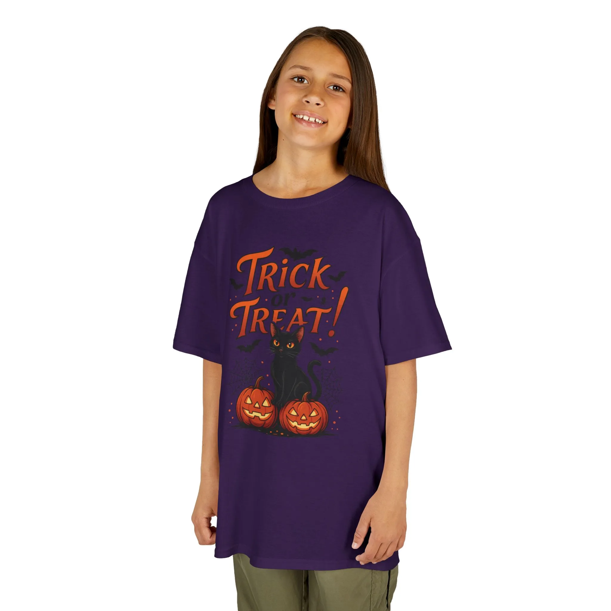 Cute Trick or Treat Black Cat T-Shirt for Girls Boys, Fun Spooky Halloween Tee, Pumpkin Cat Shirt for Kids, Fall Party Outfit - Image 20