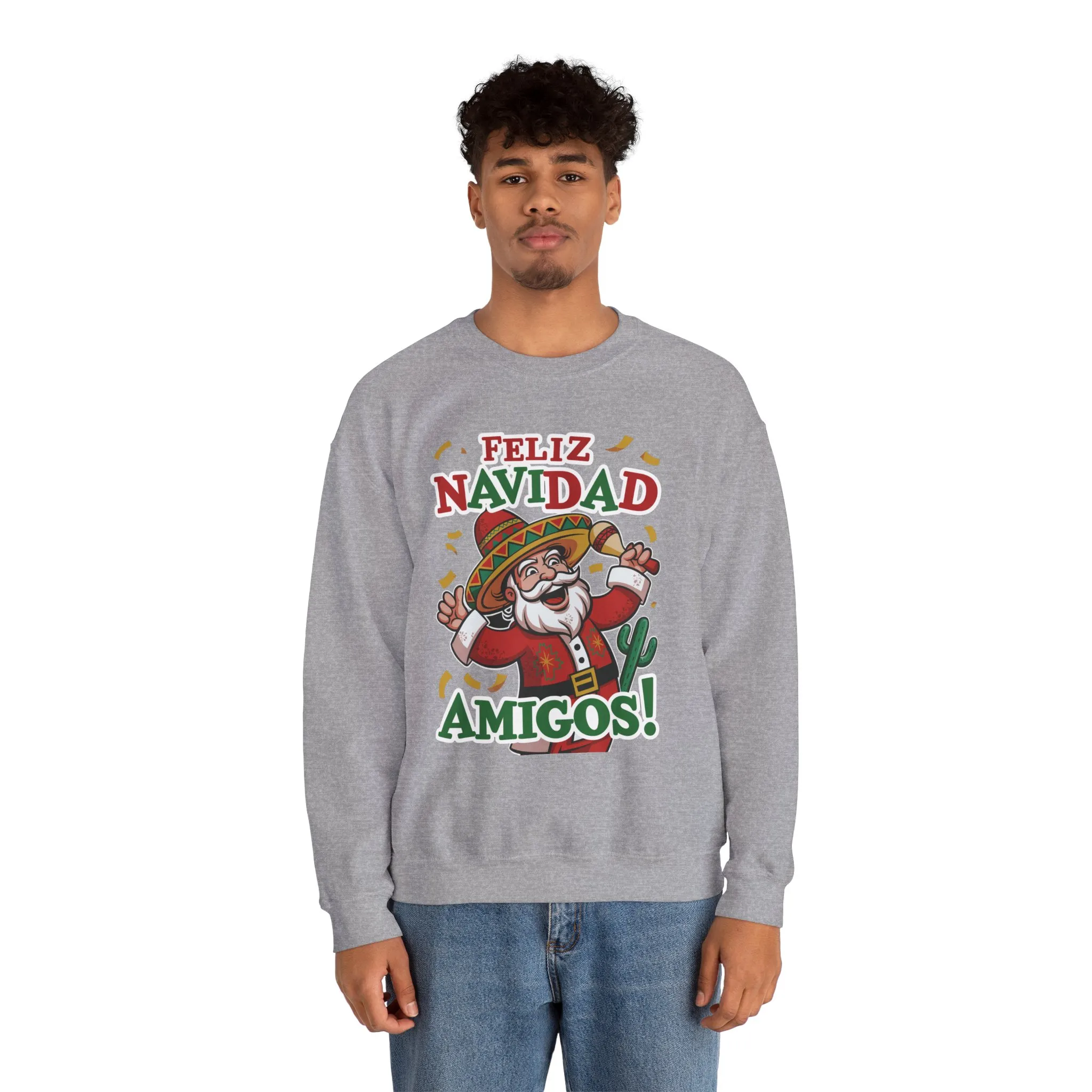 Feliz Navidad Amigos Sweatshirt, Funny Mexican Santa Christmas Jumper, Latin Holiday Fiesta Pullover - Image 11
