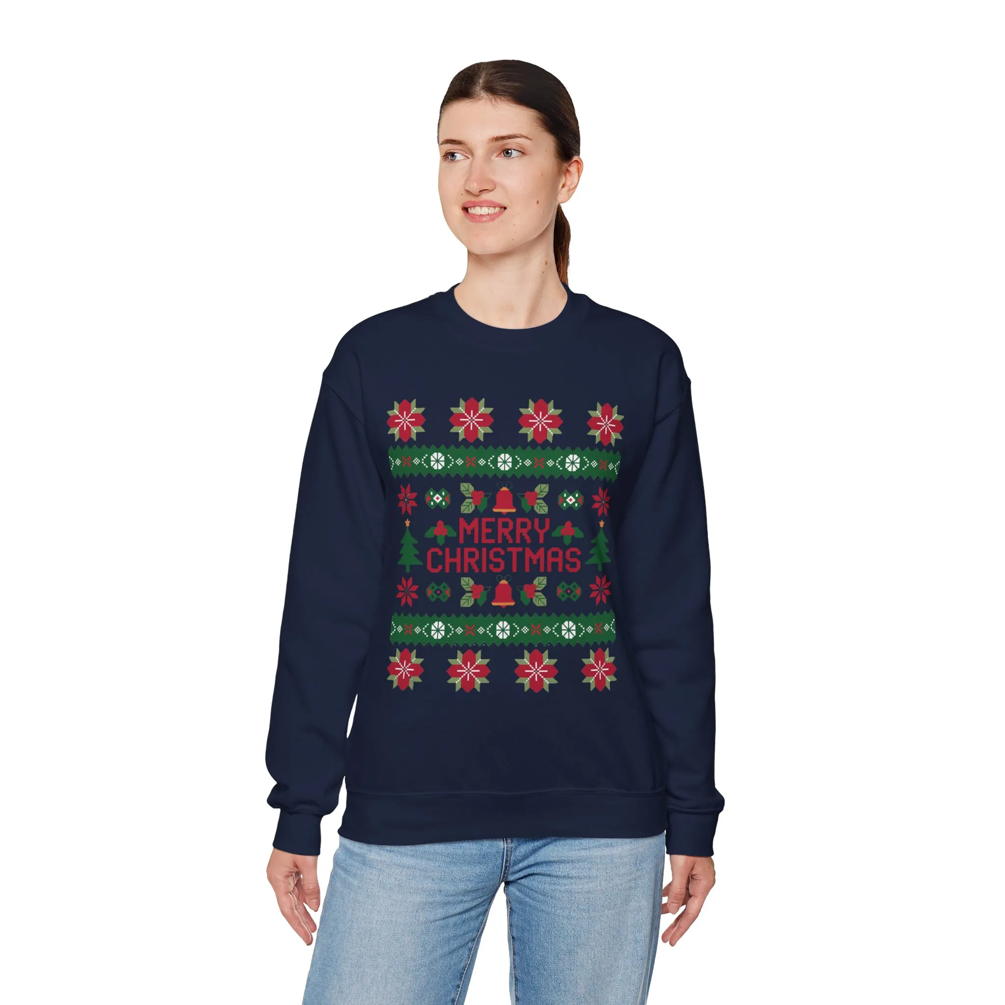 Merry Christmas Women's Sweatshirt, Cozy Ugly Sweater Look Pullover, Festive Knit Style Jumper - Image 24