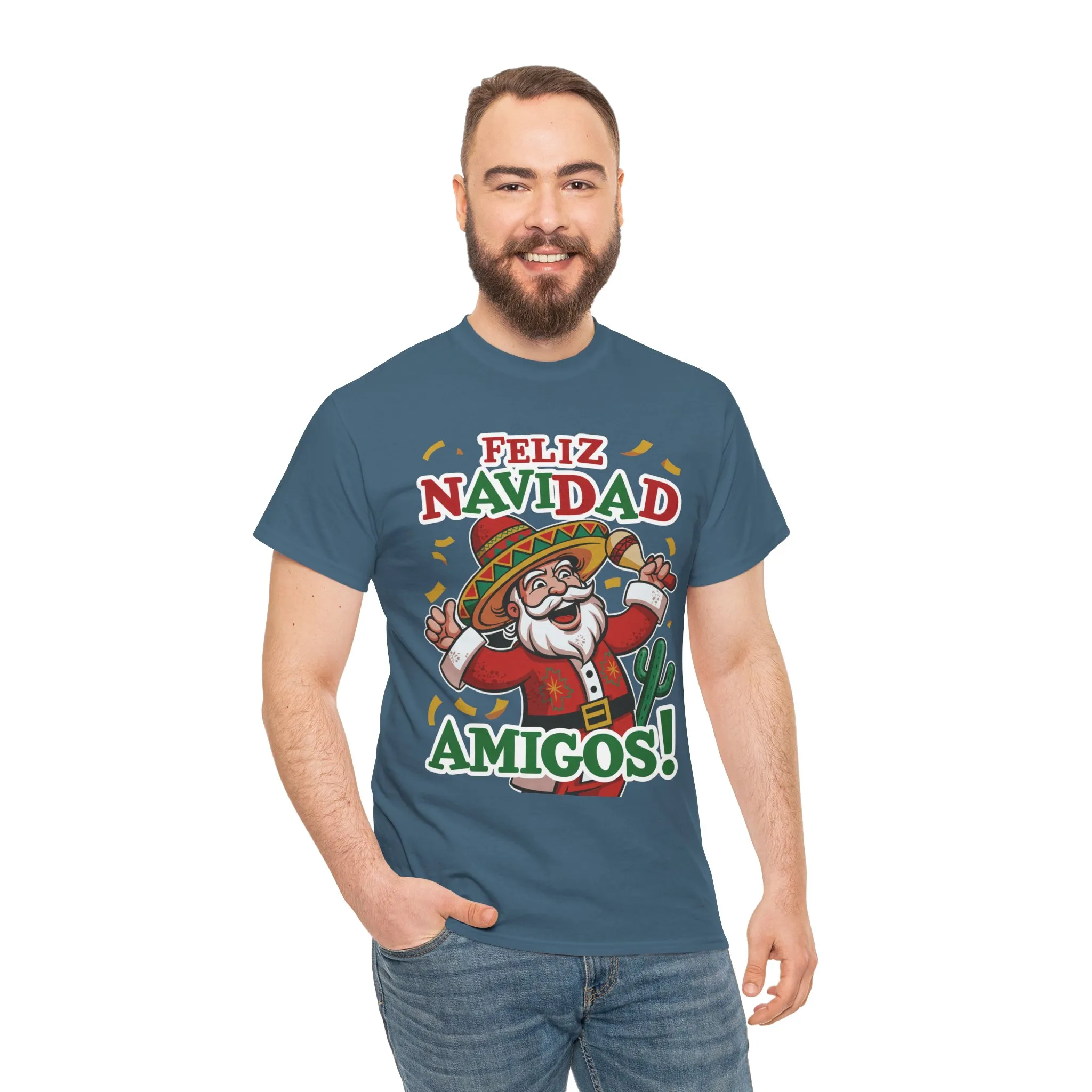Feliz Navidad Amigos! Funny Mexican Santa Christmas T-Shirt, Latin Holiday Tee, Sombrero Santa Fiesta Shirt - Image 17