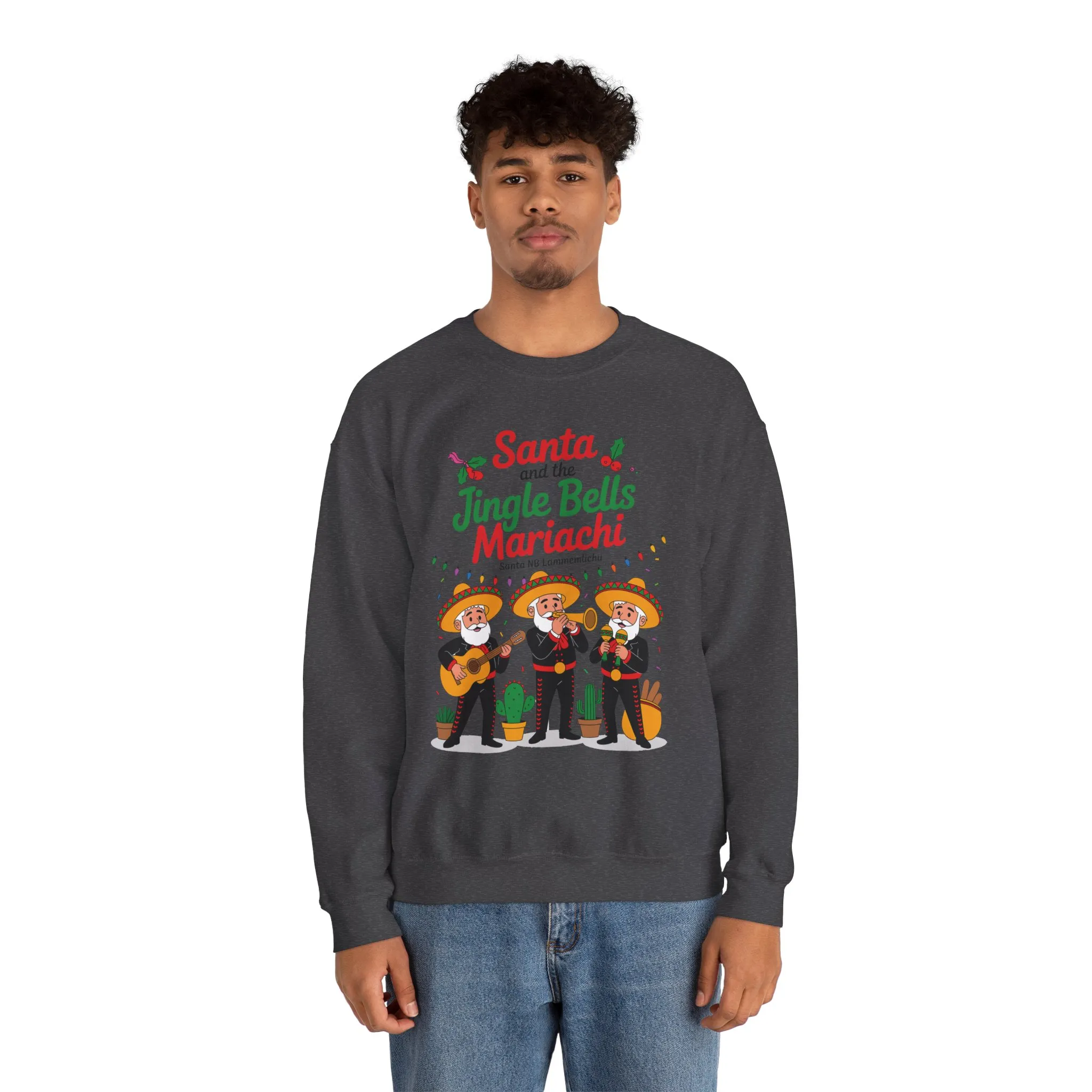 Santa and the Jingle Bells Mariachi Sweatshirt, Funny Mexican Christmas Jumper, Latin Holiday Fiesta Pullover - Image 14