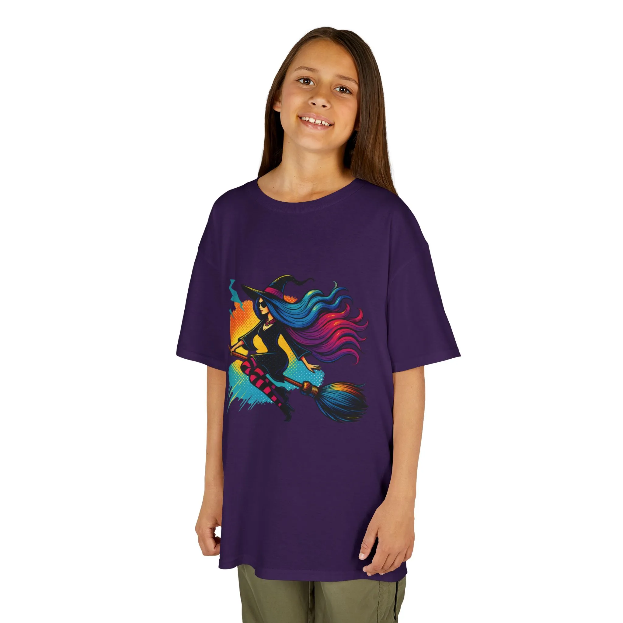 Girls Witch T-Shirt, Colorful Halloween Witch Graphic Tee for Kids, Fun Spooky Broomstick Shirt, Gift for Girls - Image 16