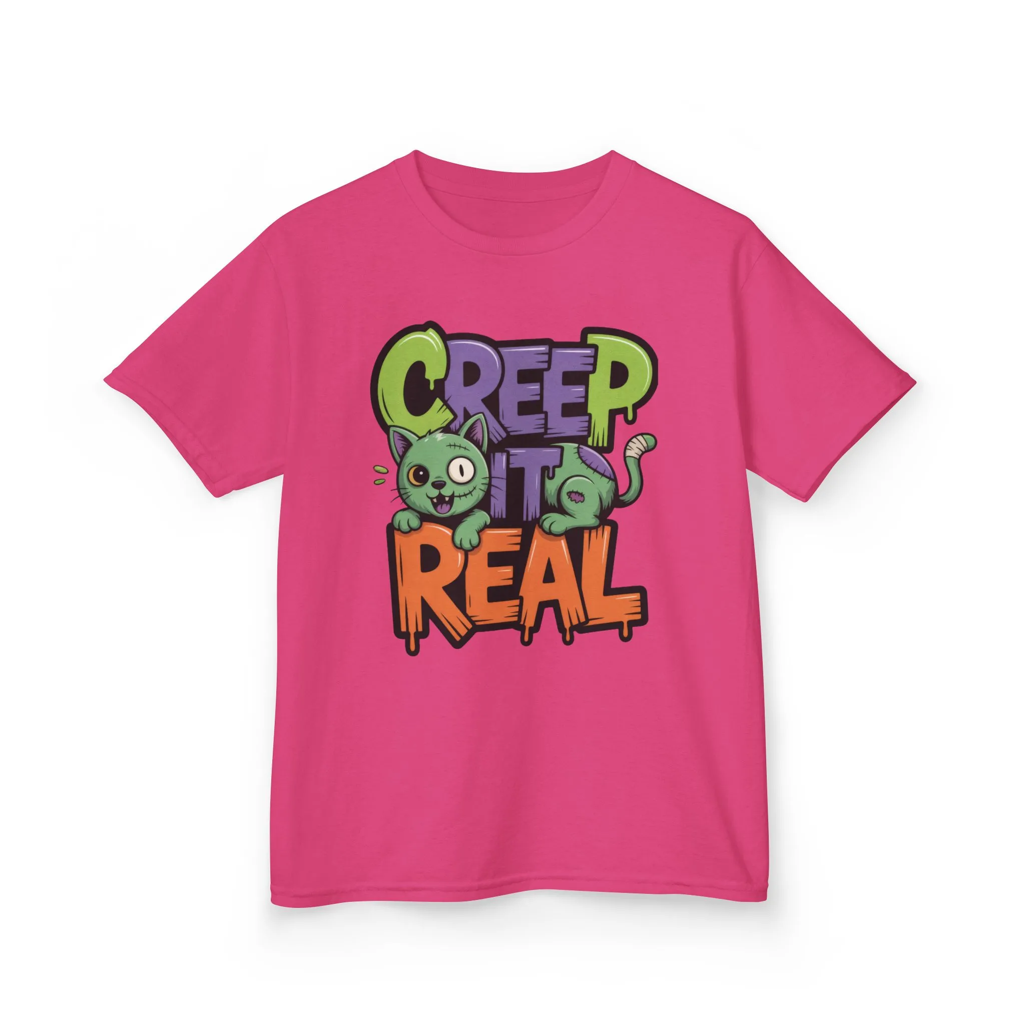 Creep It Real Kids Halloween Shirt, Cute Zombie Cat Graffiti Style T-Shirt for Boys & Girls - Image 25
