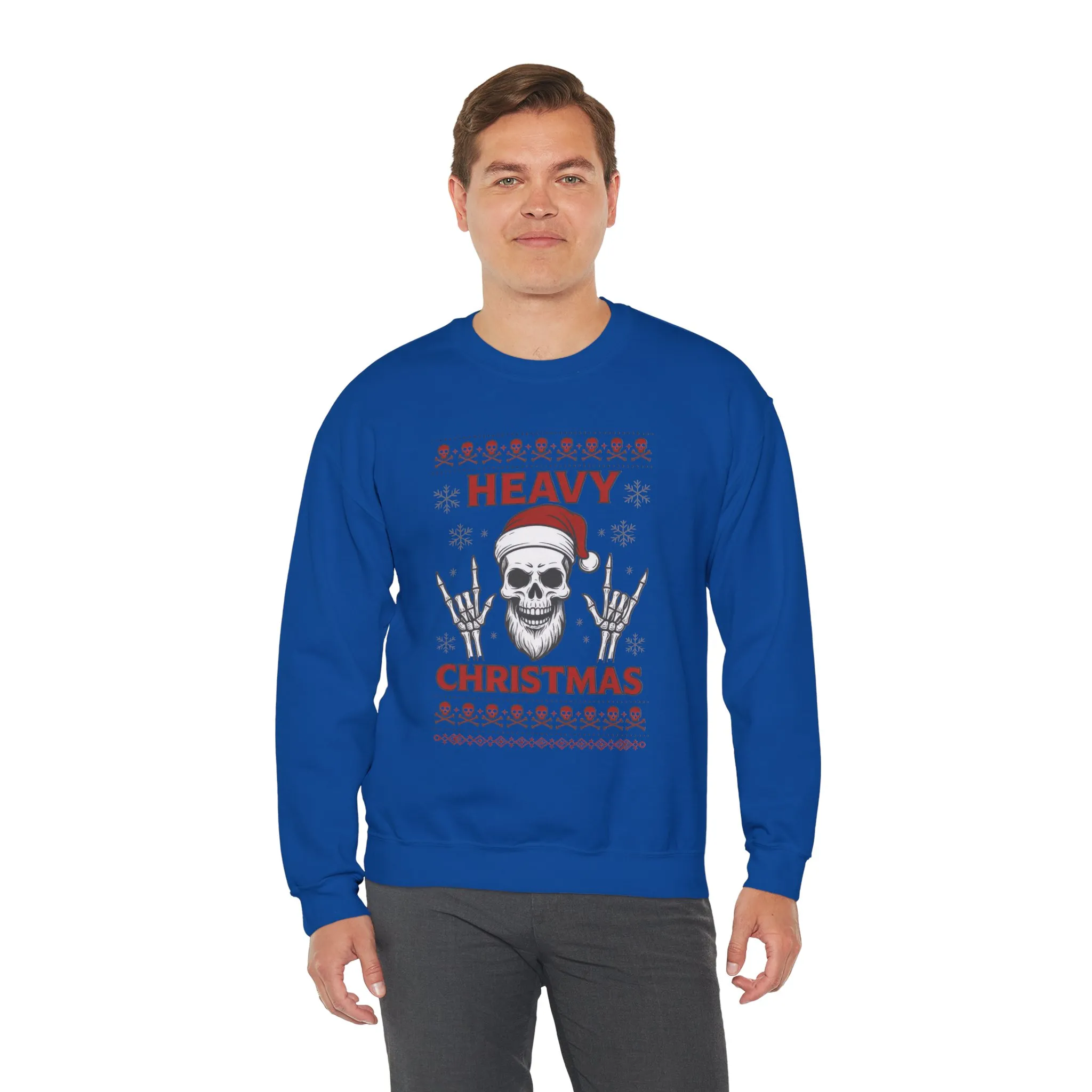 Heavy Christmas Men's Sweatshirt, Metal Santa Skull Holiday Pullover for Men - Image 15