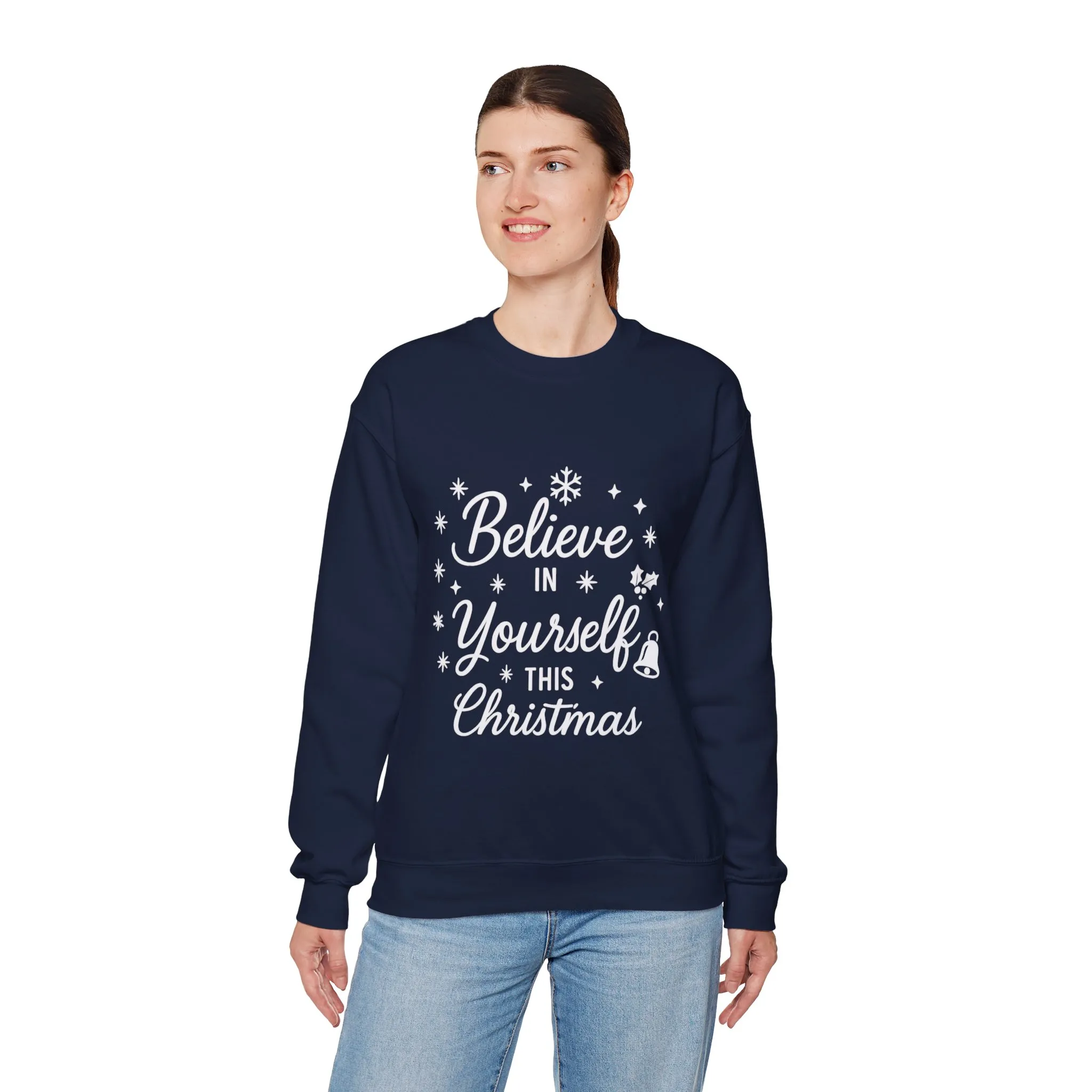 Women's Believe in the Magic Christmas Sweatshirt, Cozy Holiday Santa Hat Pullover, Women's Heavy Blend™ Crewneck Sweatshirt - Image 18