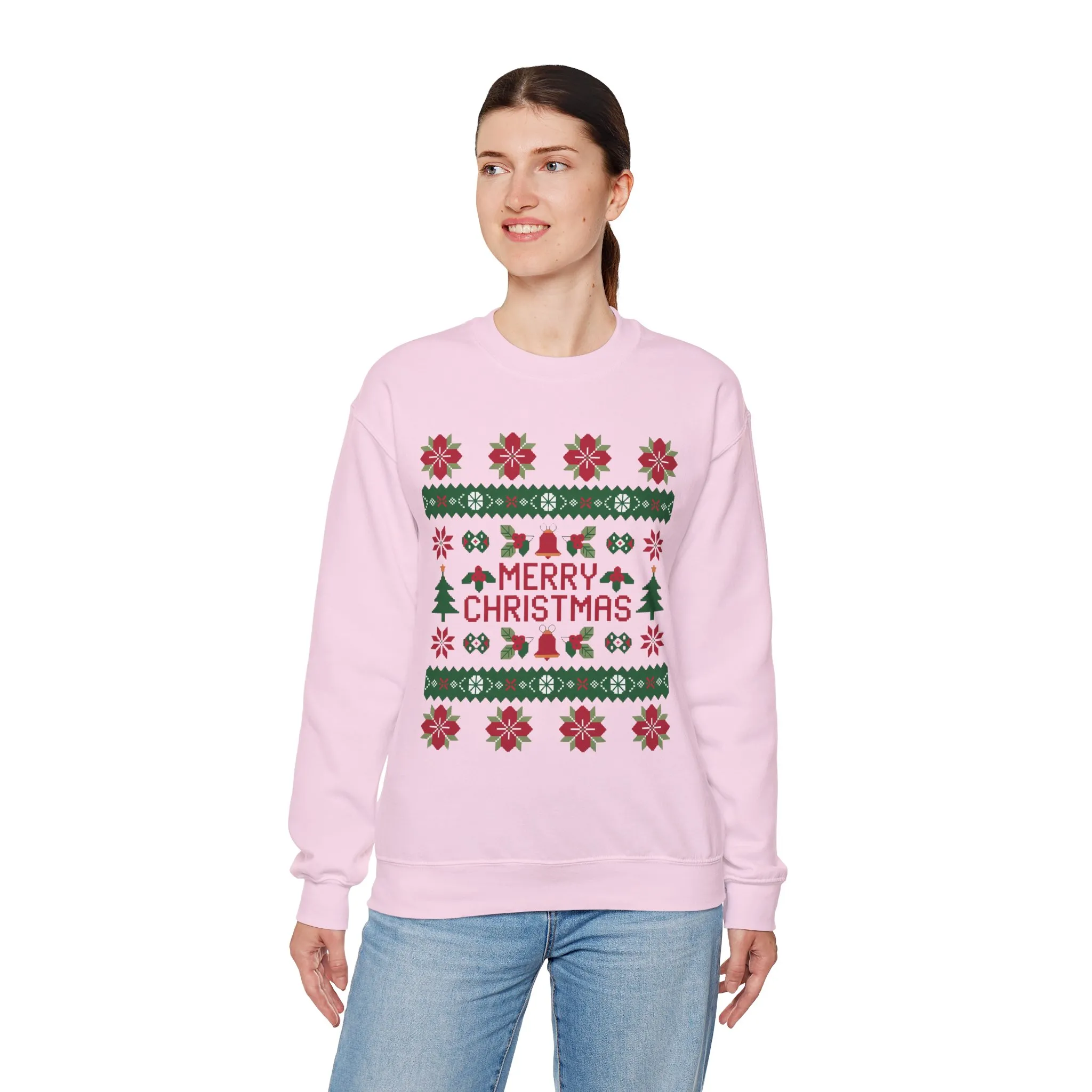 Merry Christmas Women's Sweatshirt, Cozy Ugly Sweater Look Pullover, Festive Knit Style Jumper - Image 27
