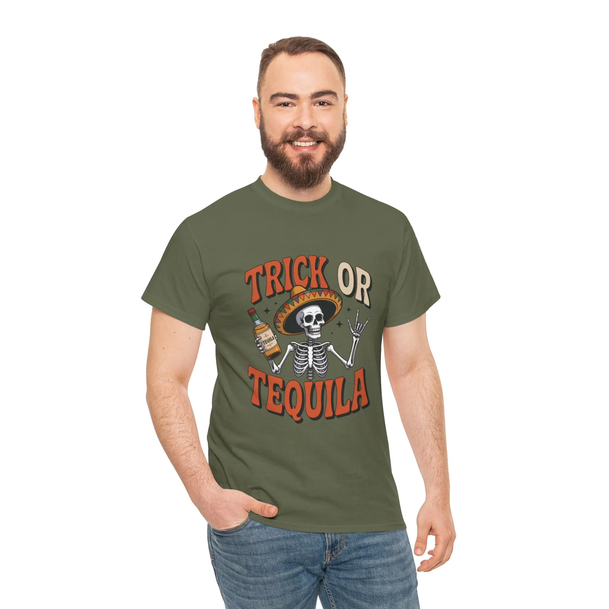 Trick or Tequila Skeleton Men's T-Shirt , Funny Halloween Drinking Party Tee for Men - Image 8