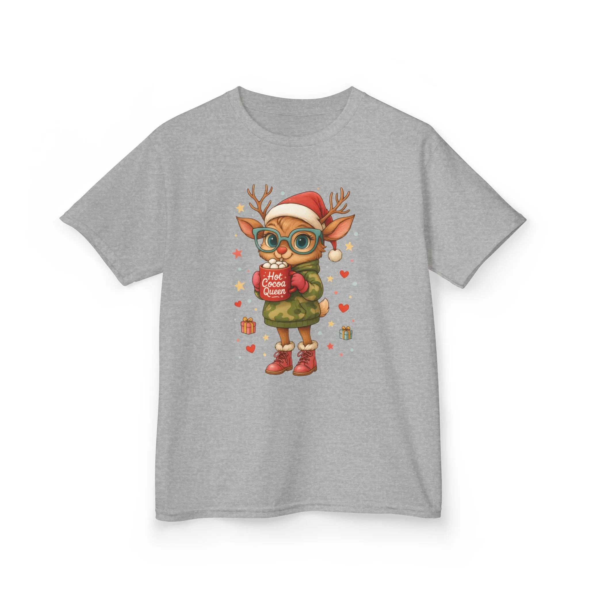 Hot Cocoa Queen Christmas T-Shirt for Girls, Cute Holiday Reindeer Tee - Image 9