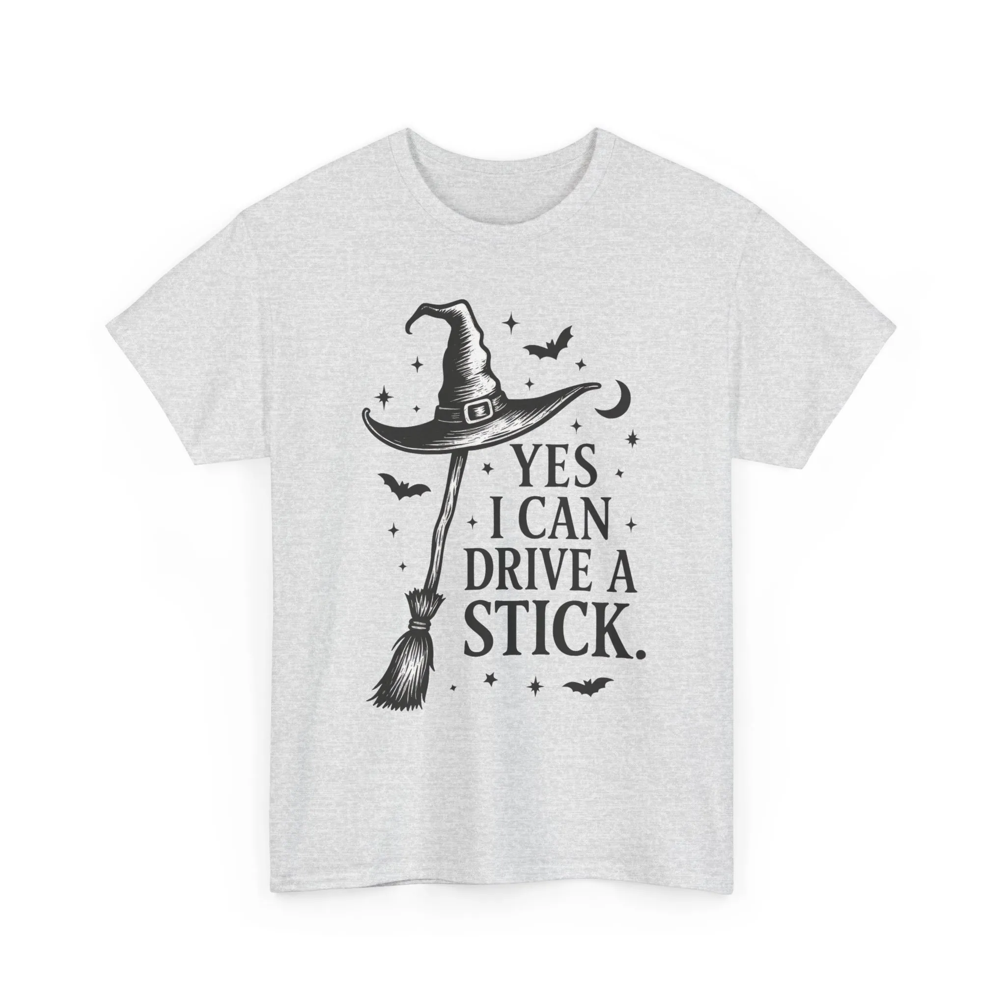 Yes I Can Drive a Stick Witch Hat Broom Halloween Women's T-Shirt, Funny Spooky Graphic Tee, Witch Shirt - Image 4