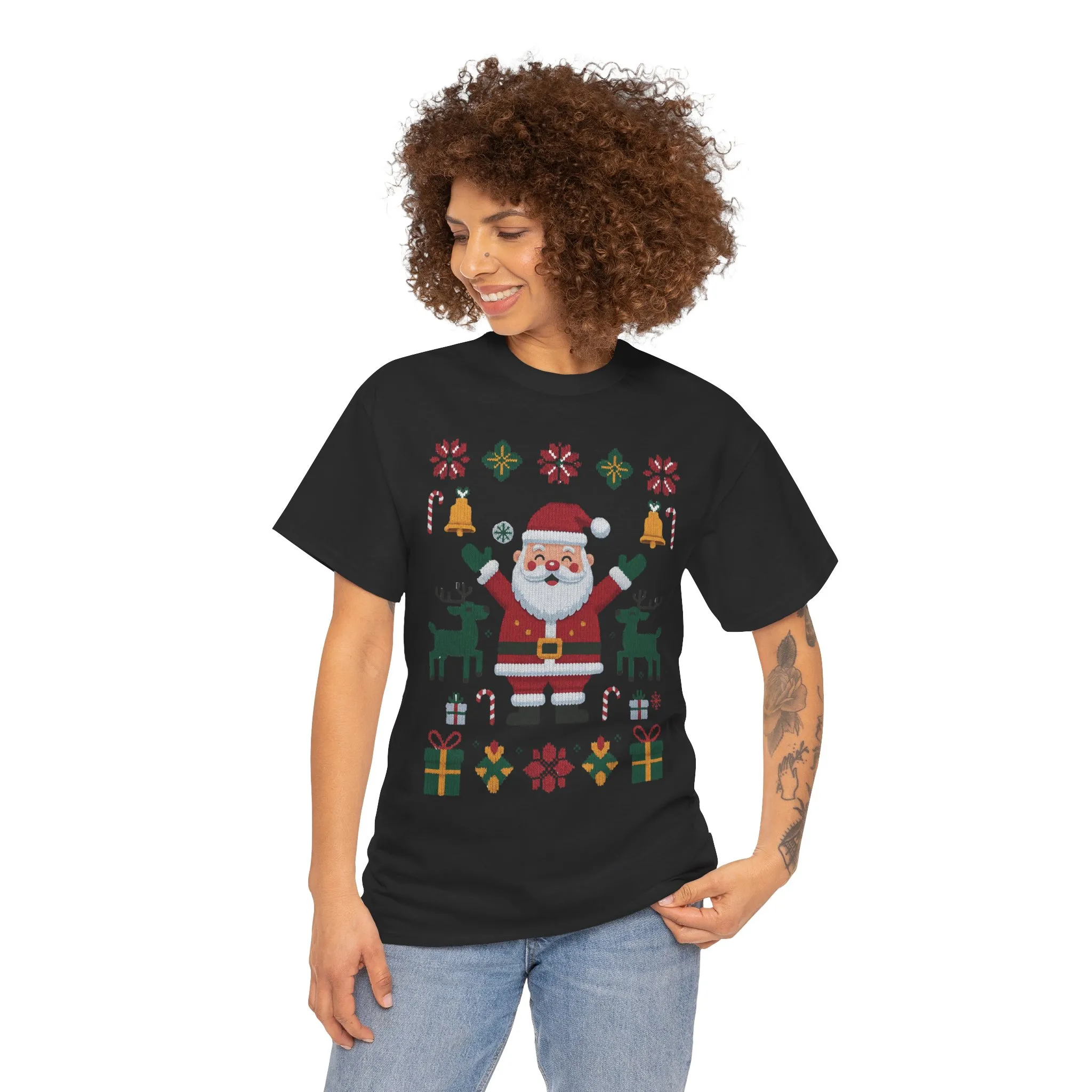 Santa Christmas T-Shirt, Cute Reindeer Holiday Tee, Classic Nordic Christmas Shirt for Women - Image 8