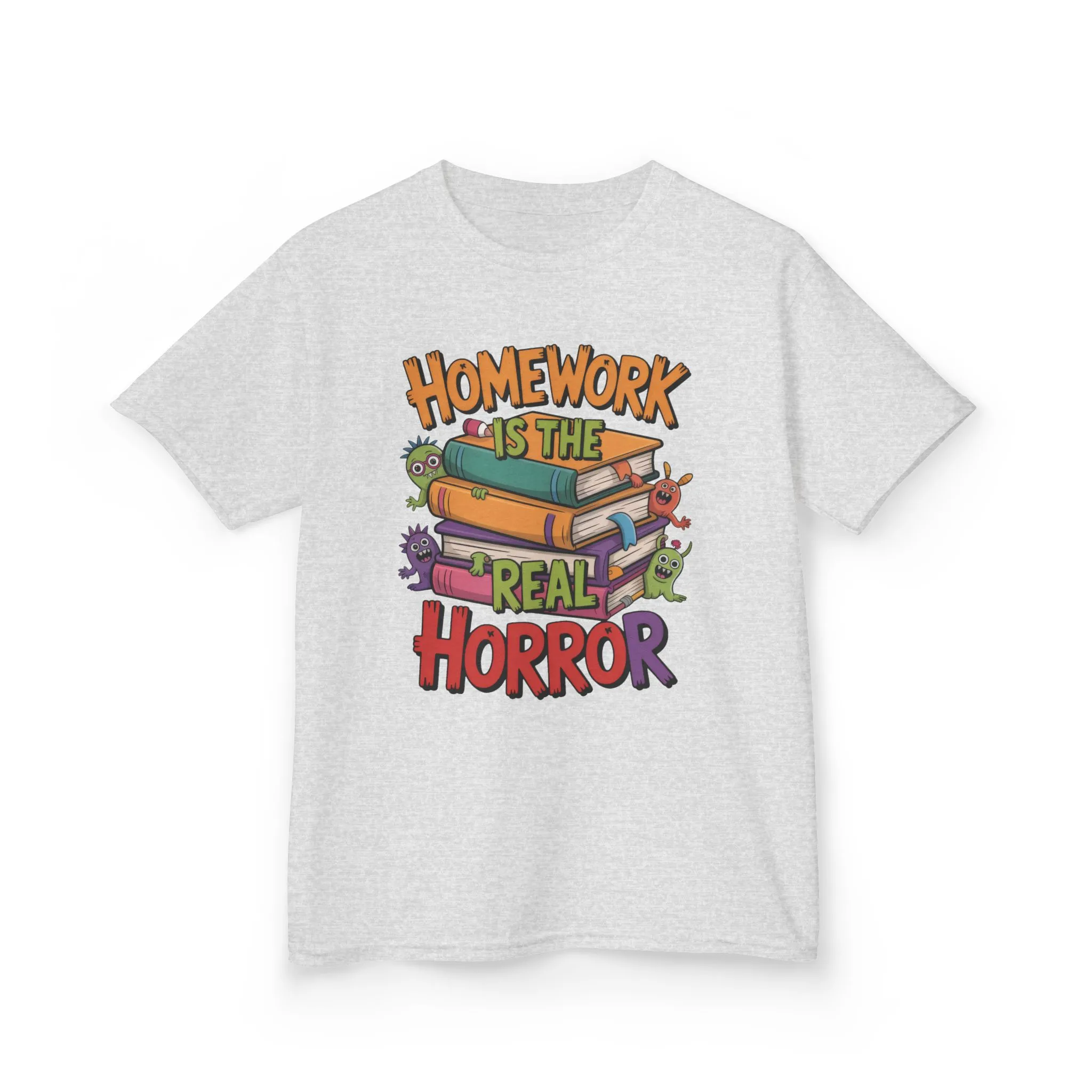 Kids Funny Homework Tee, Cute Monster School Shirt, Homework Is the Real Horror, Back to School Gift for Boys & Girls, Kids Halloween Tee - Image 4